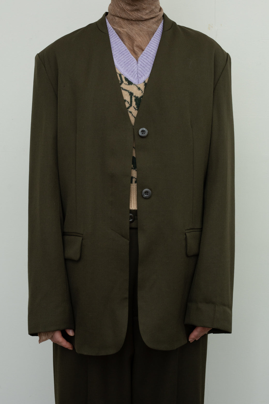 Wool Gabardine No-collar Tailored Jacket（ls14257J）