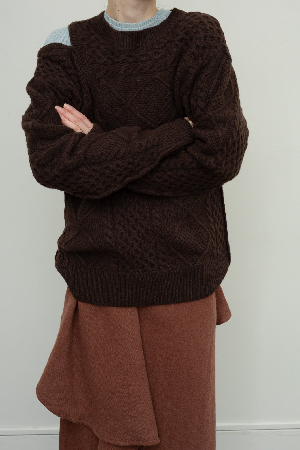 Cut Out Shoulder Cable Knit (ls073)