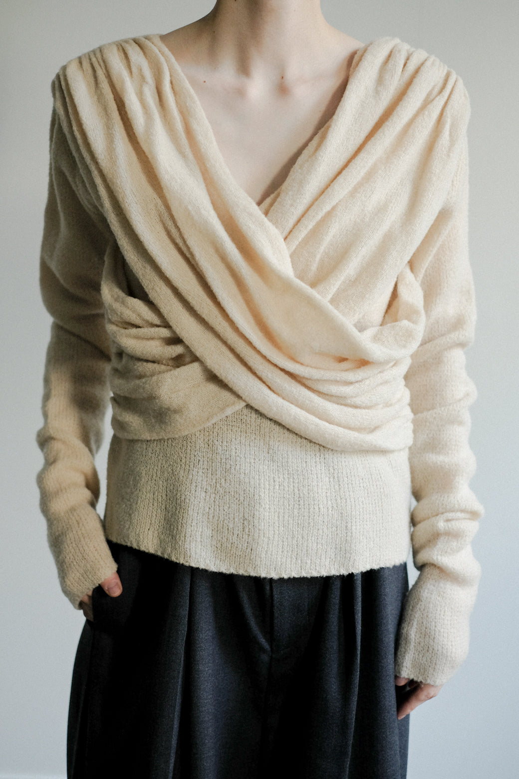 Meino wool Cross Tuck Tie Knit (ls076)