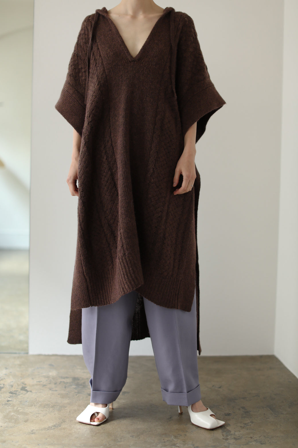 Hoodie Knit Poncho（ls182K）