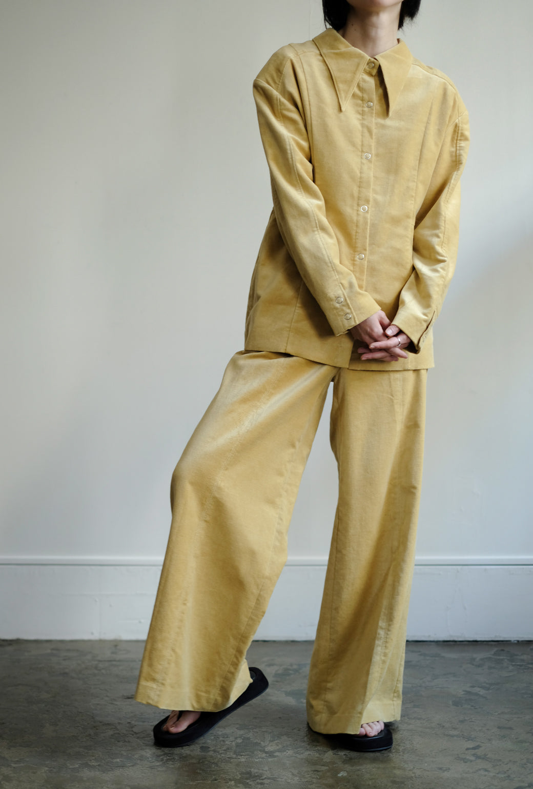 Linen Cotton Velvet Uneven Front Pants (ls24312P)