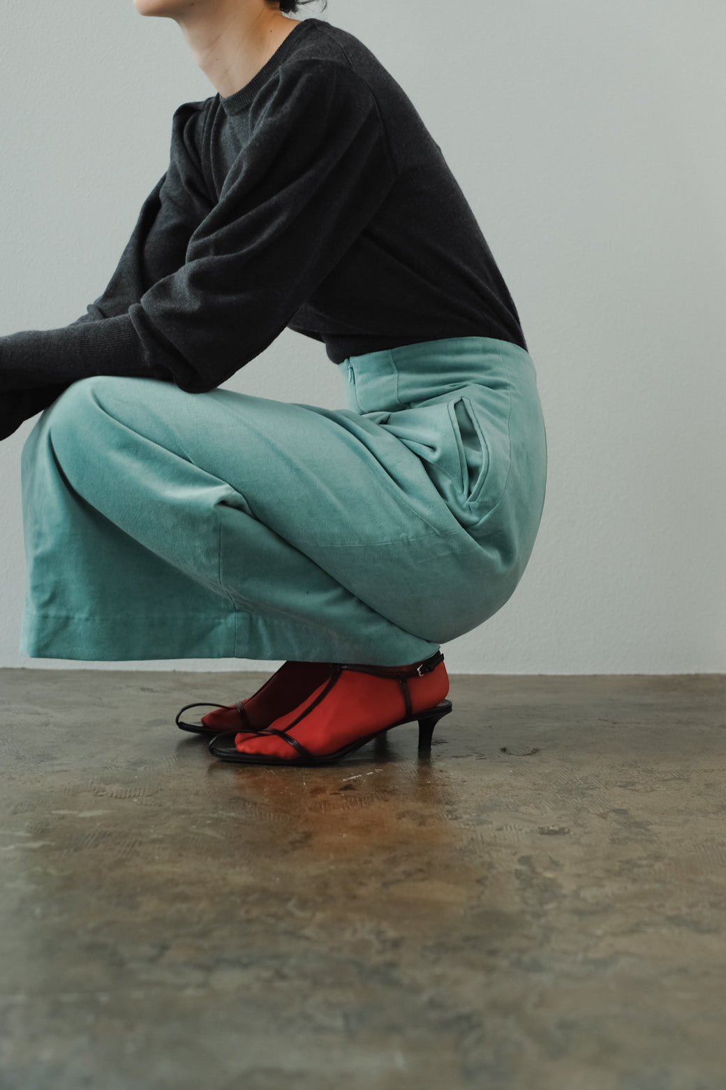 Linen Cotton Velvet Zip Fly Skirt (ls24313S)