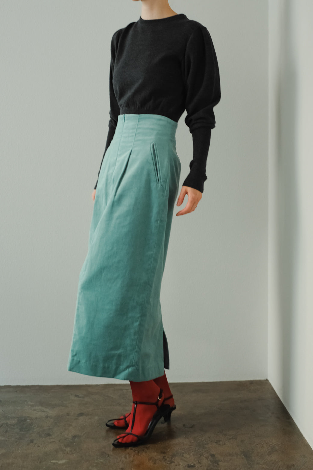 Linen Cotton Velvet Zip Fly Skirt (ls24313S)