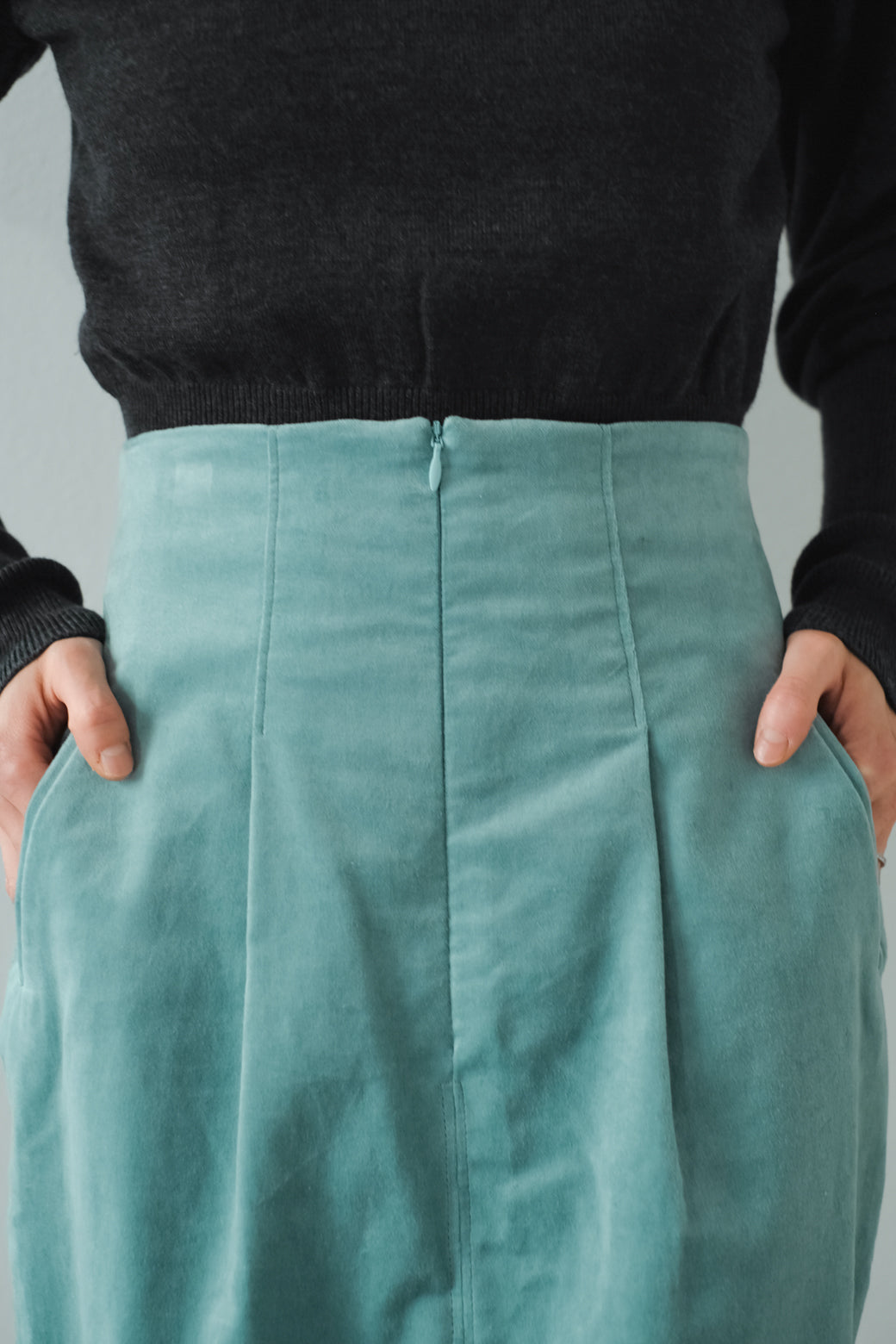 Linen Cotton Velvet Zip Fly Skirt (ls24313S)