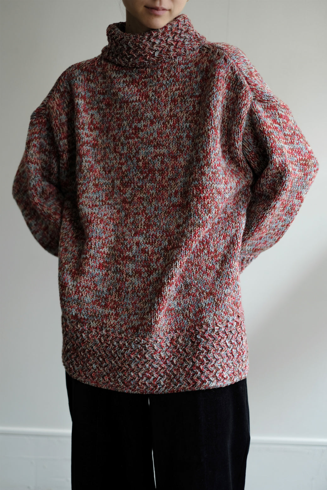 Mix Color Hi-neck Loose Knit (ls24338K)