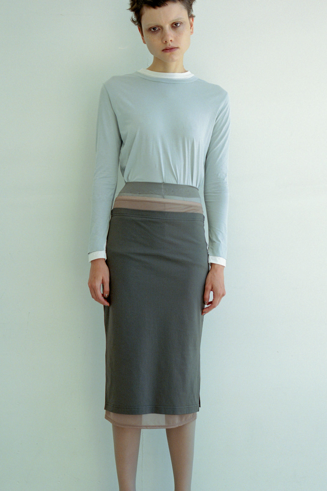 Sheer Layerd Midi Skirt (ls42418S)