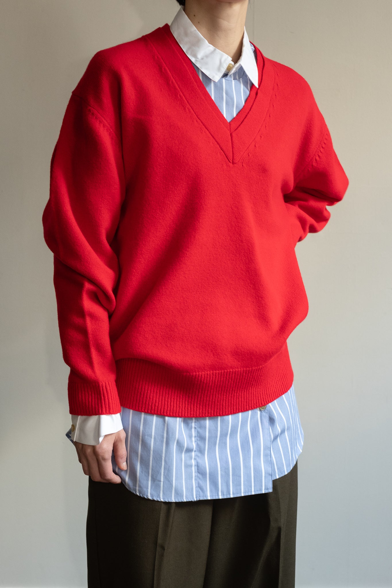 Extra Fine Merino Wool Double V Collar Knit（ls34398K）