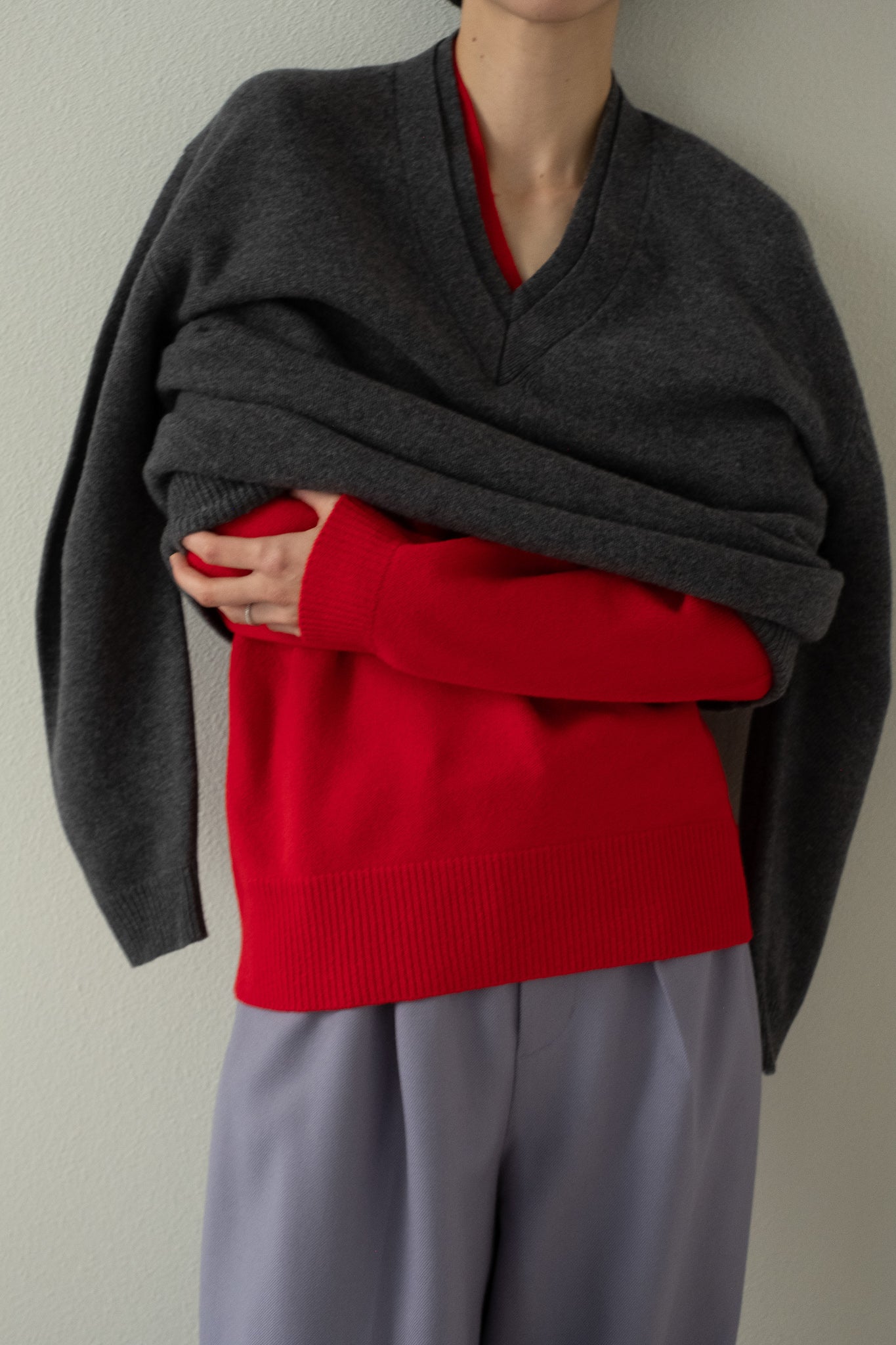 Extra Fine Merino Wool Double V Collar Knit（ls34398K）