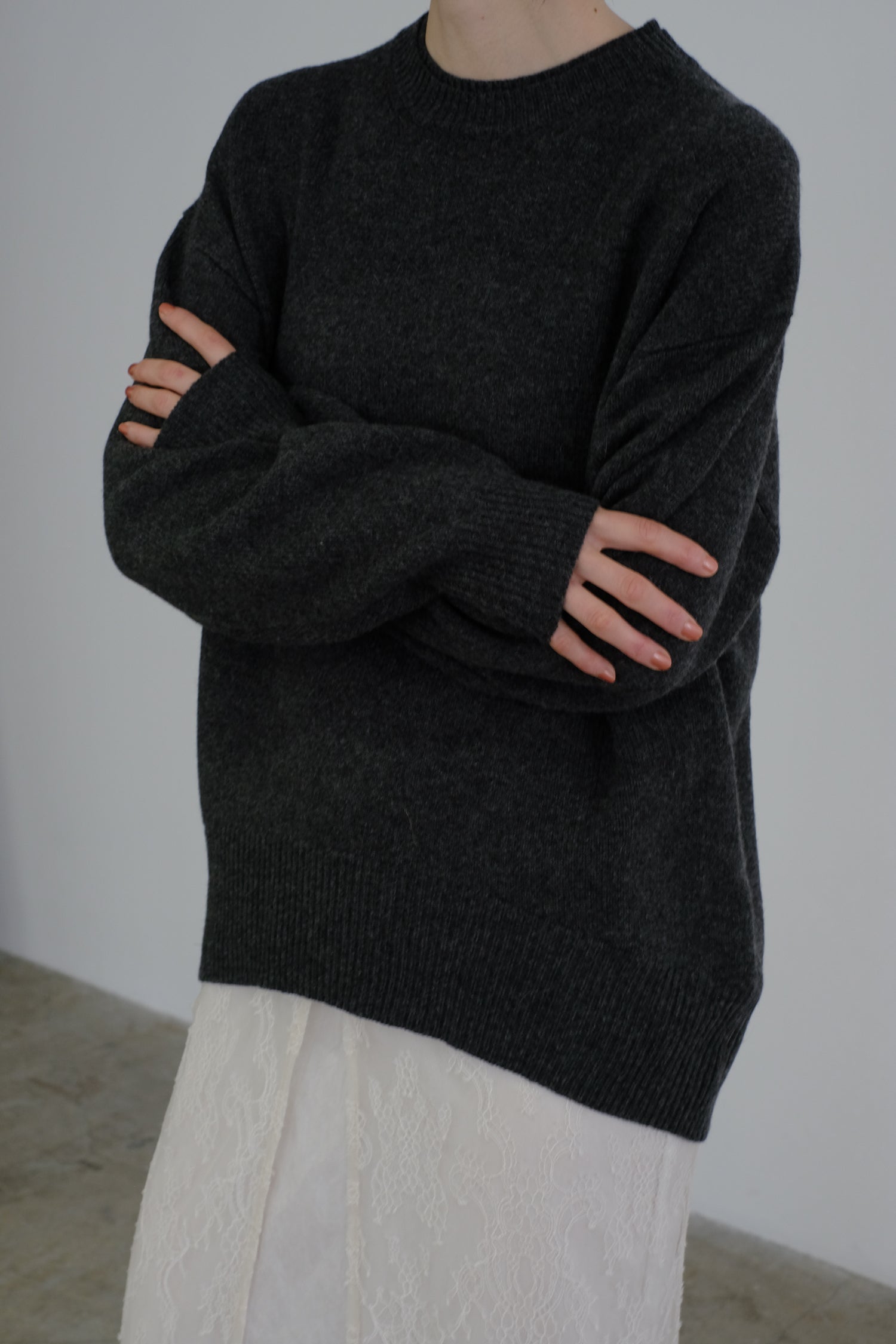 【展示会/後】Extra Fine Merino Wool  Double Neck Knit Pullover (ls54556K) ¥31,900