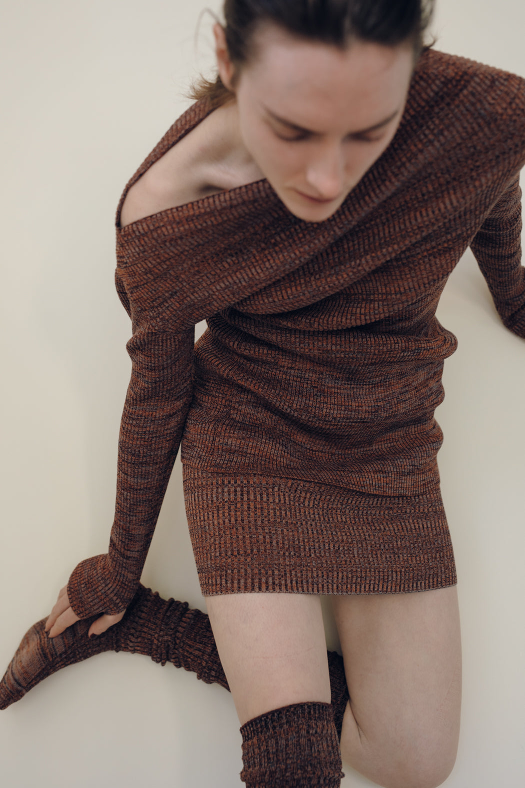 【展示会/後】Cotton 5color Marled Rib Knit Drape Top (ls64609K) ¥24,200-