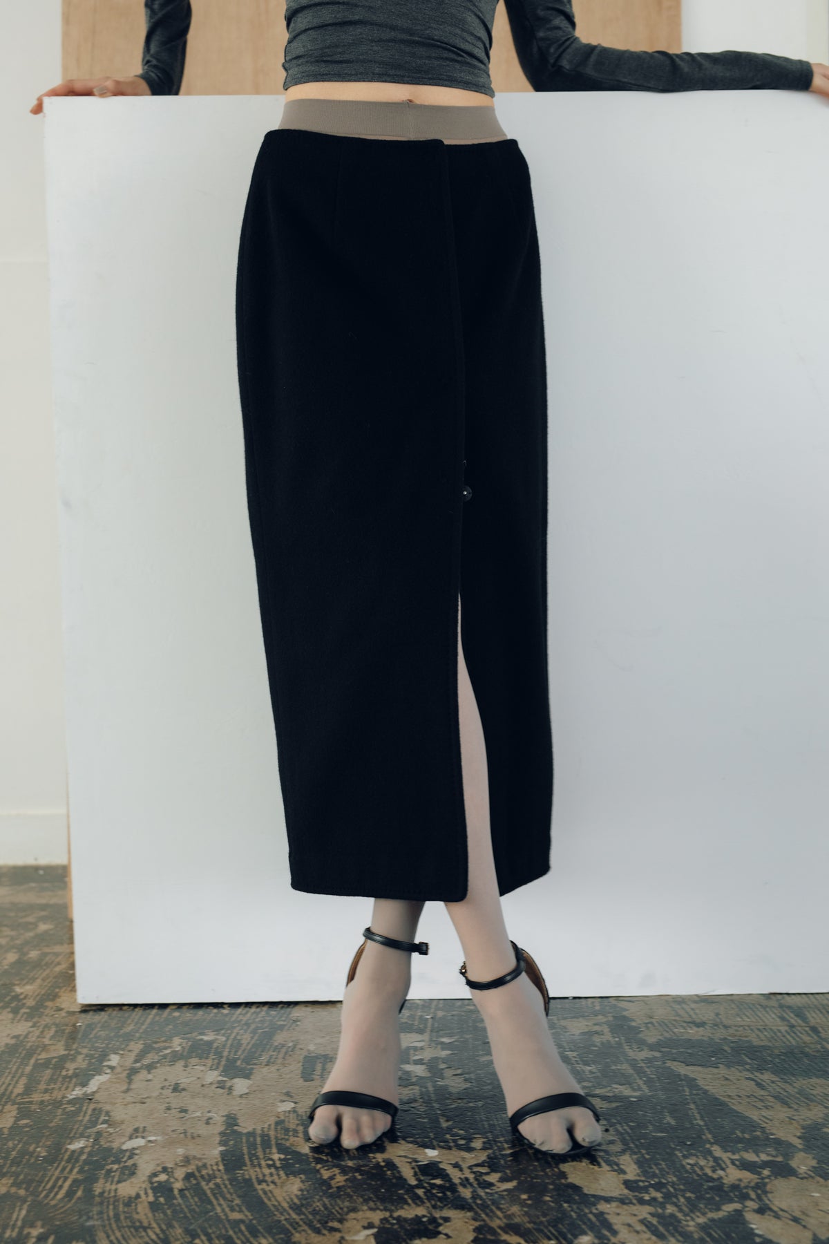 【展示会/後】Recycled Wool Nylon Wrapped Skirt (ls64603S) ¥37,400-