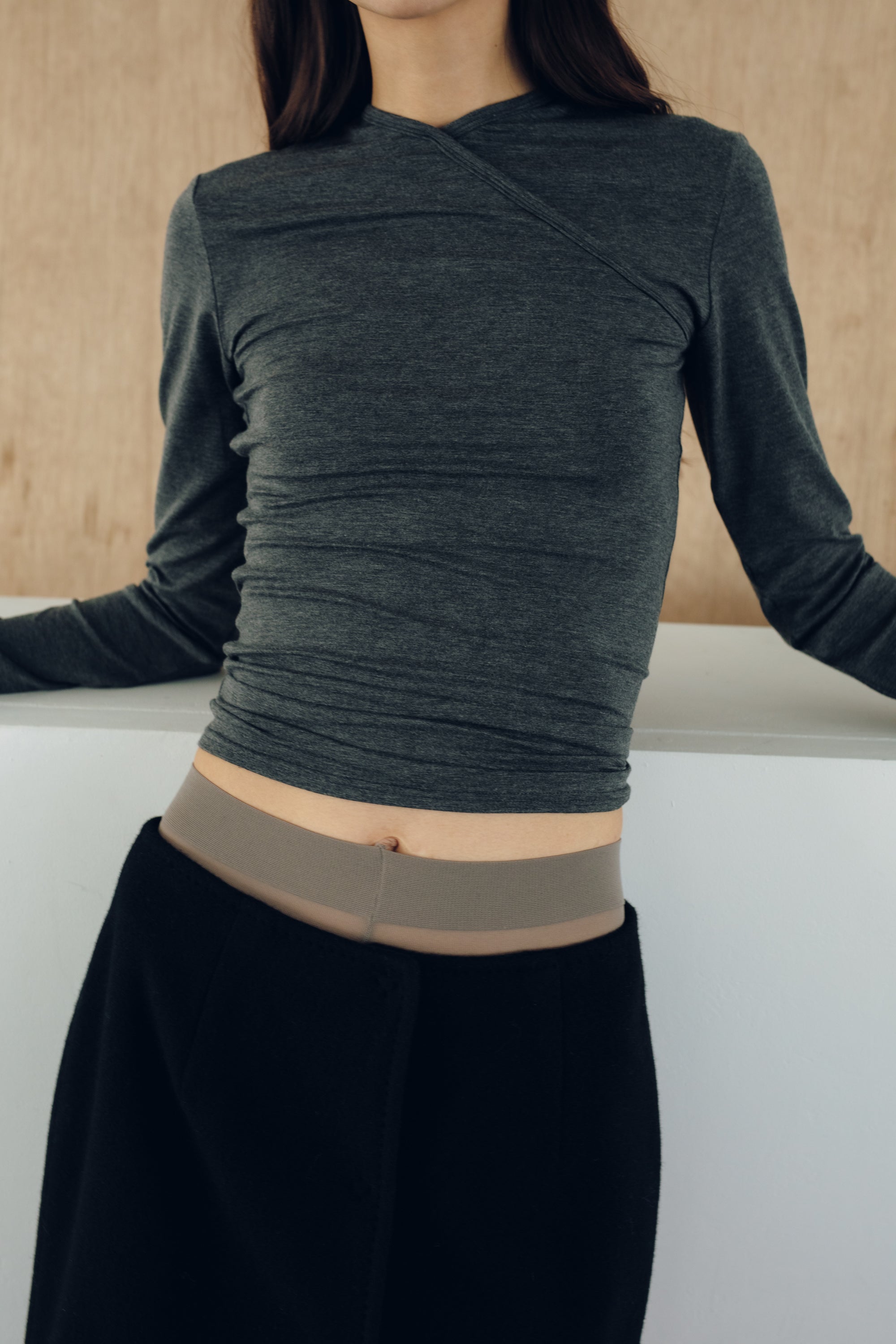 Eucalyptus Jersey Cache-coeur Top (ls64598T)