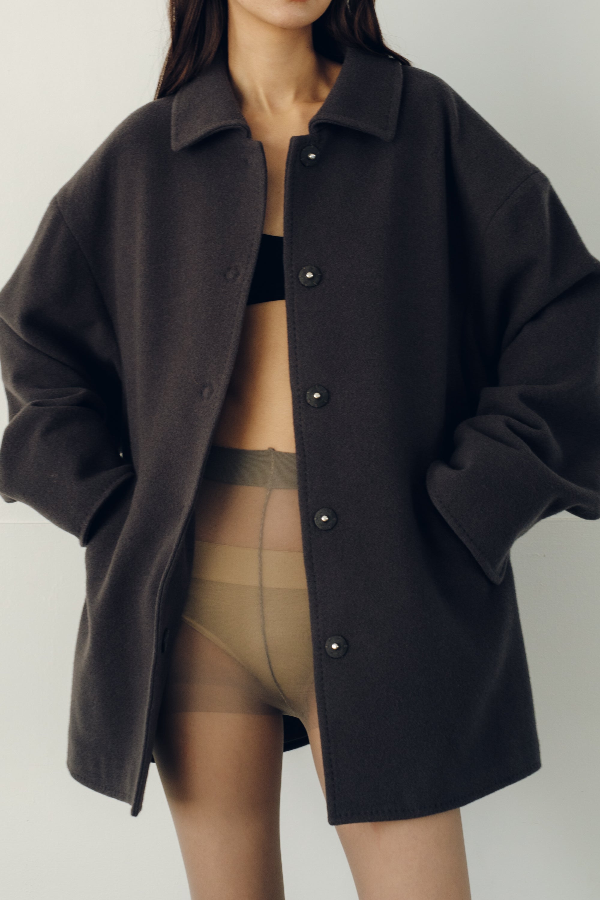 【展示会/後】Recycled Wool Nylon Drop Big Shoulder Half Coat (ls64610J) ¥48,400