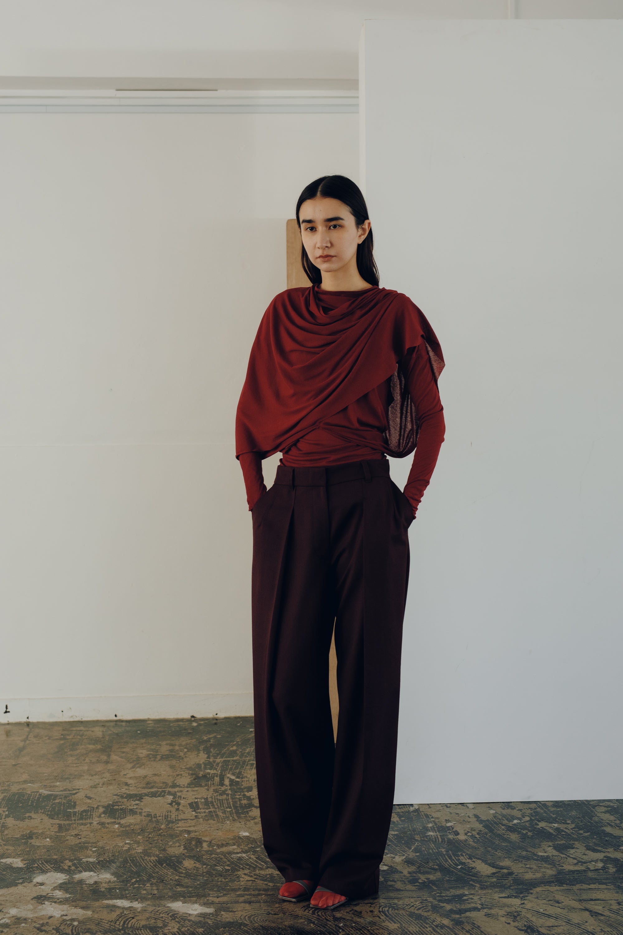 【展示会/後】Wool Mix Hip Huggers Tucked Wide Slacks FW ( ls64626P) ¥36,300-