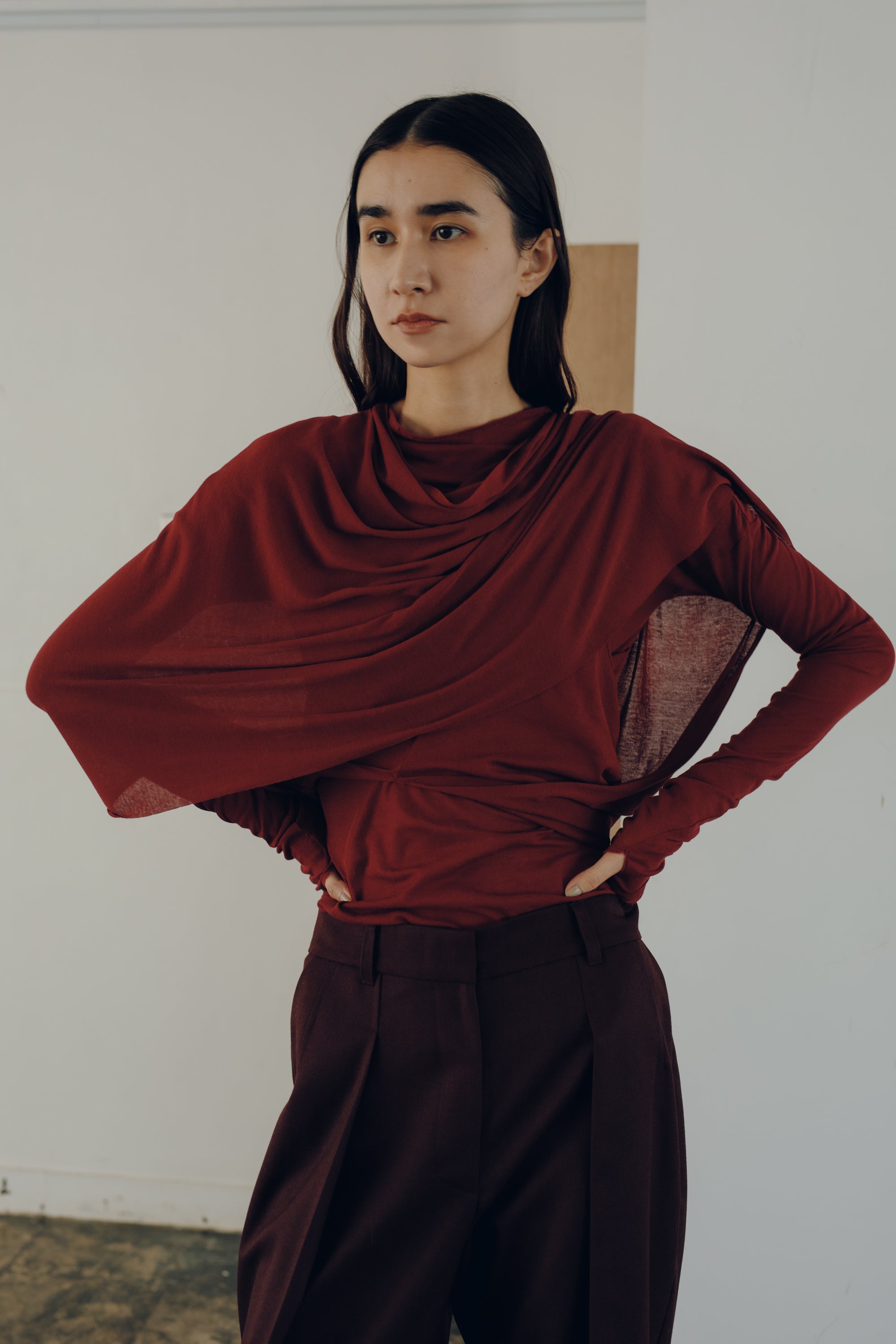 Sheer Fraise Side Tuck Top(ls64597T)