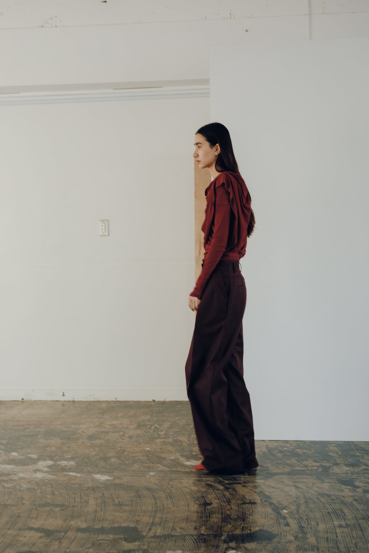 【展示会/後】Wool Mix Hip Huggers Tucked Wide Slacks FW ( ls64626P) ¥36,300-