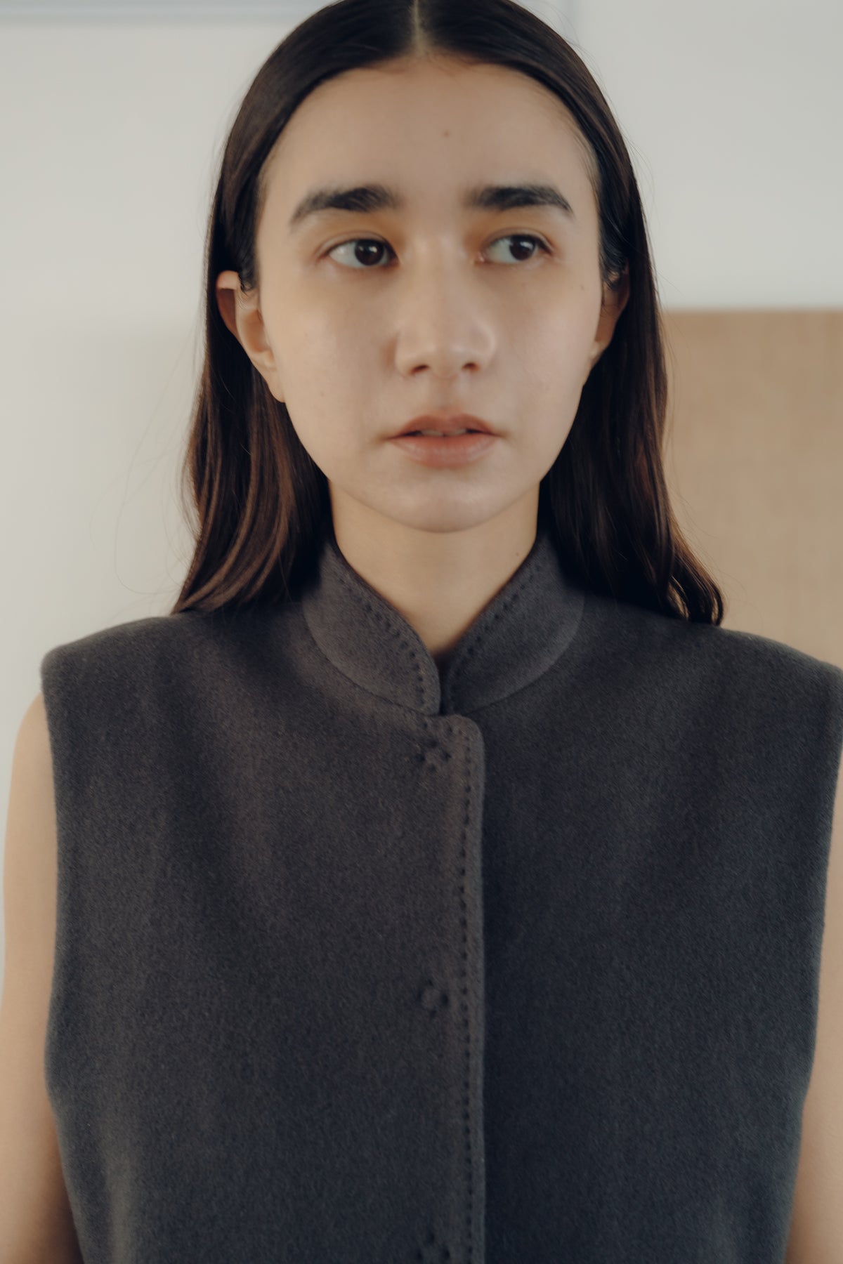 【展示会/後】Recycled Wool Nylon Stand Collar Short Vest (ls64602T) ¥33,000-