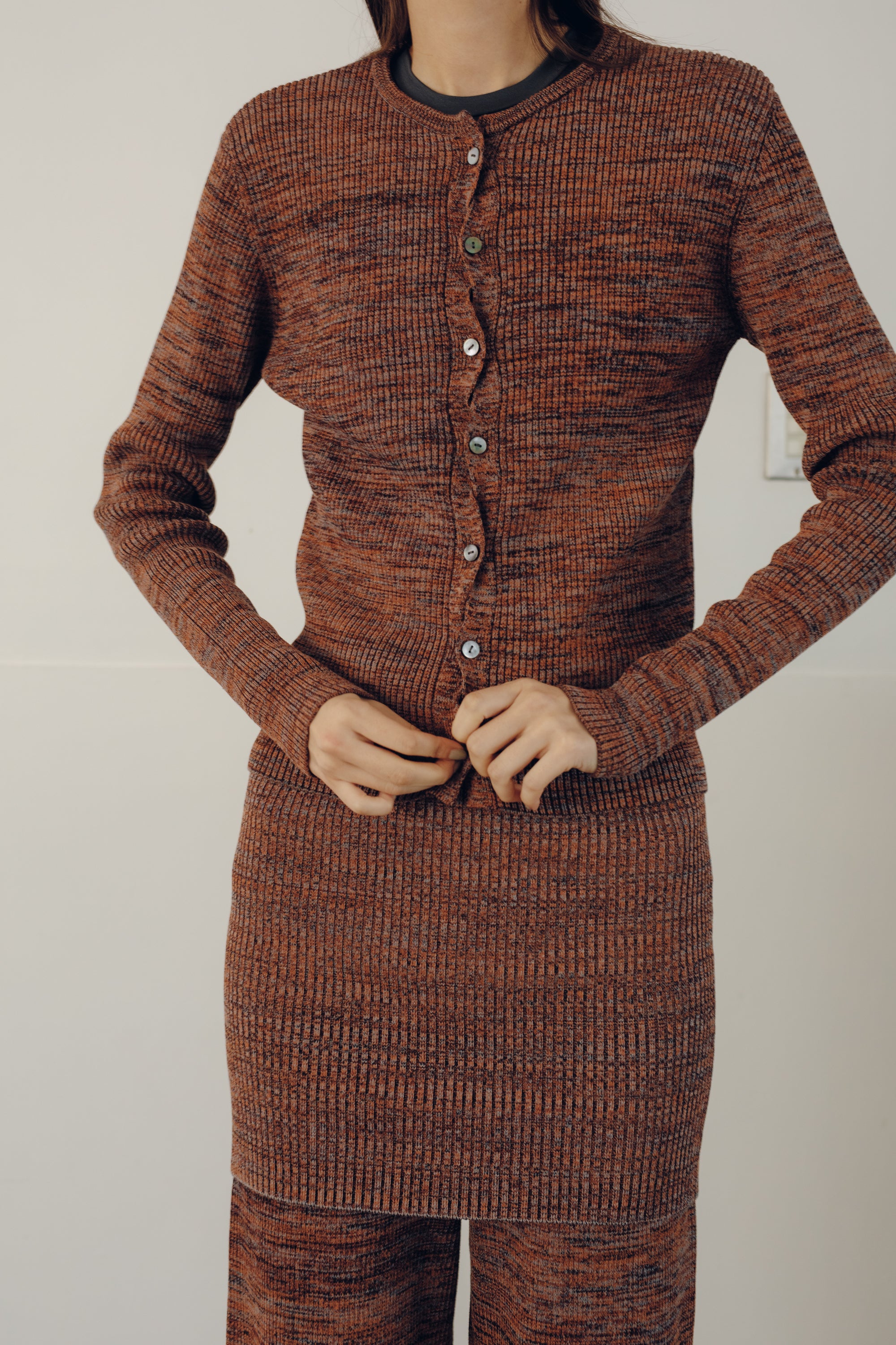 【展示会/後】Cotton 5color Marled Rib Knit Cardigan (ls64607K) ¥24,200-