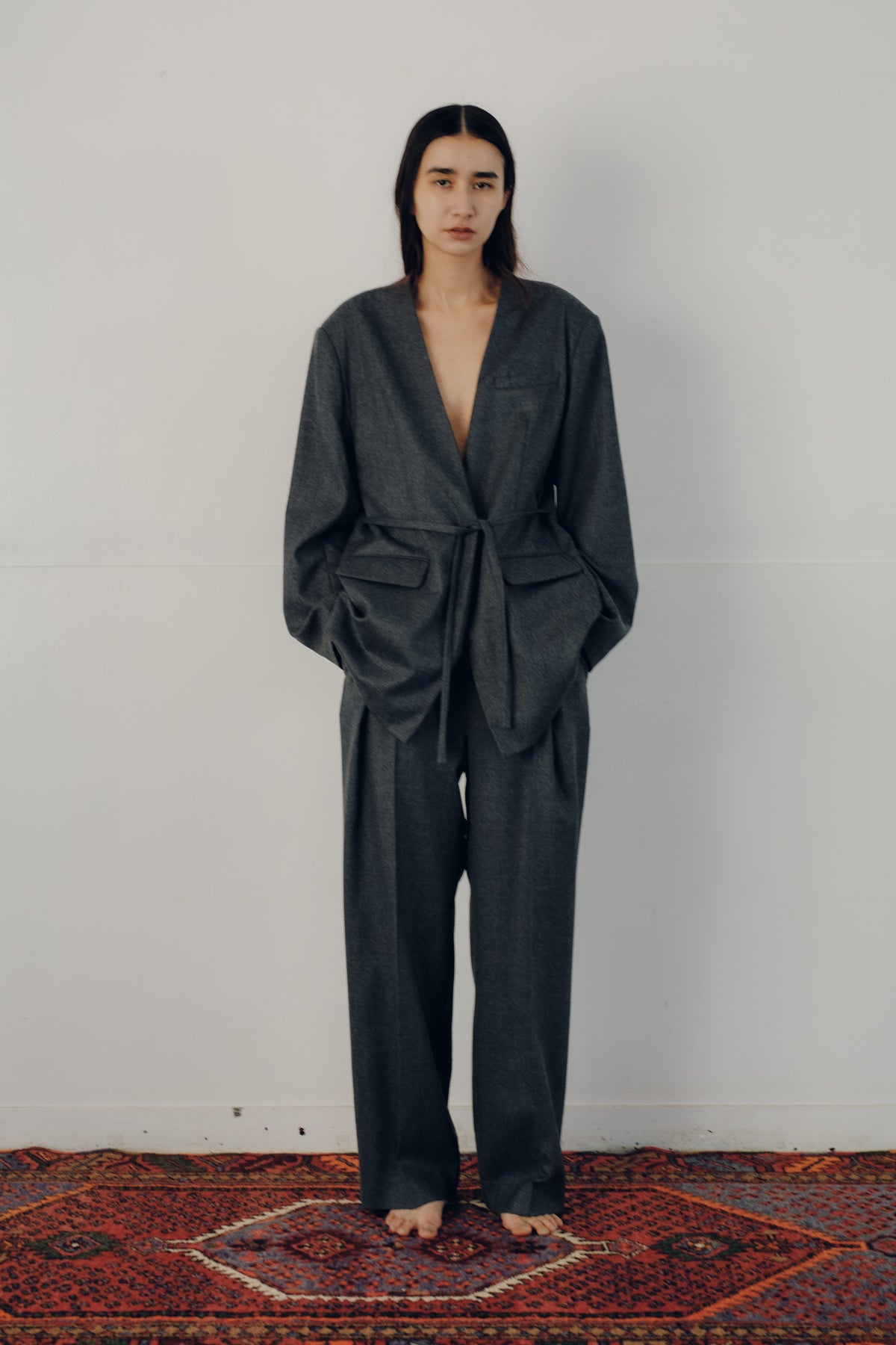 Soft Wool Reversible Collarless Jacket (ls54538J)