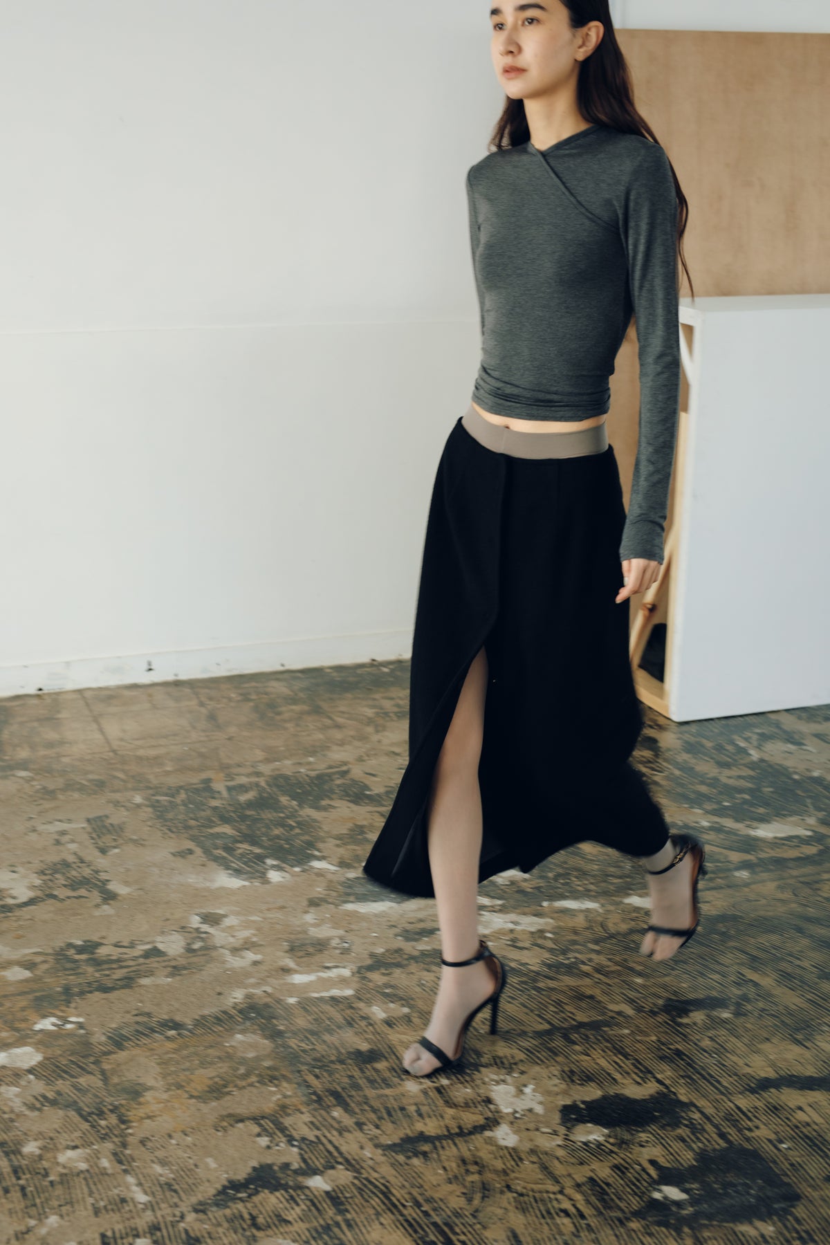 【展示会/後】Recycled Wool Nylon Wrapped Skirt (ls64603S) ¥37,400-