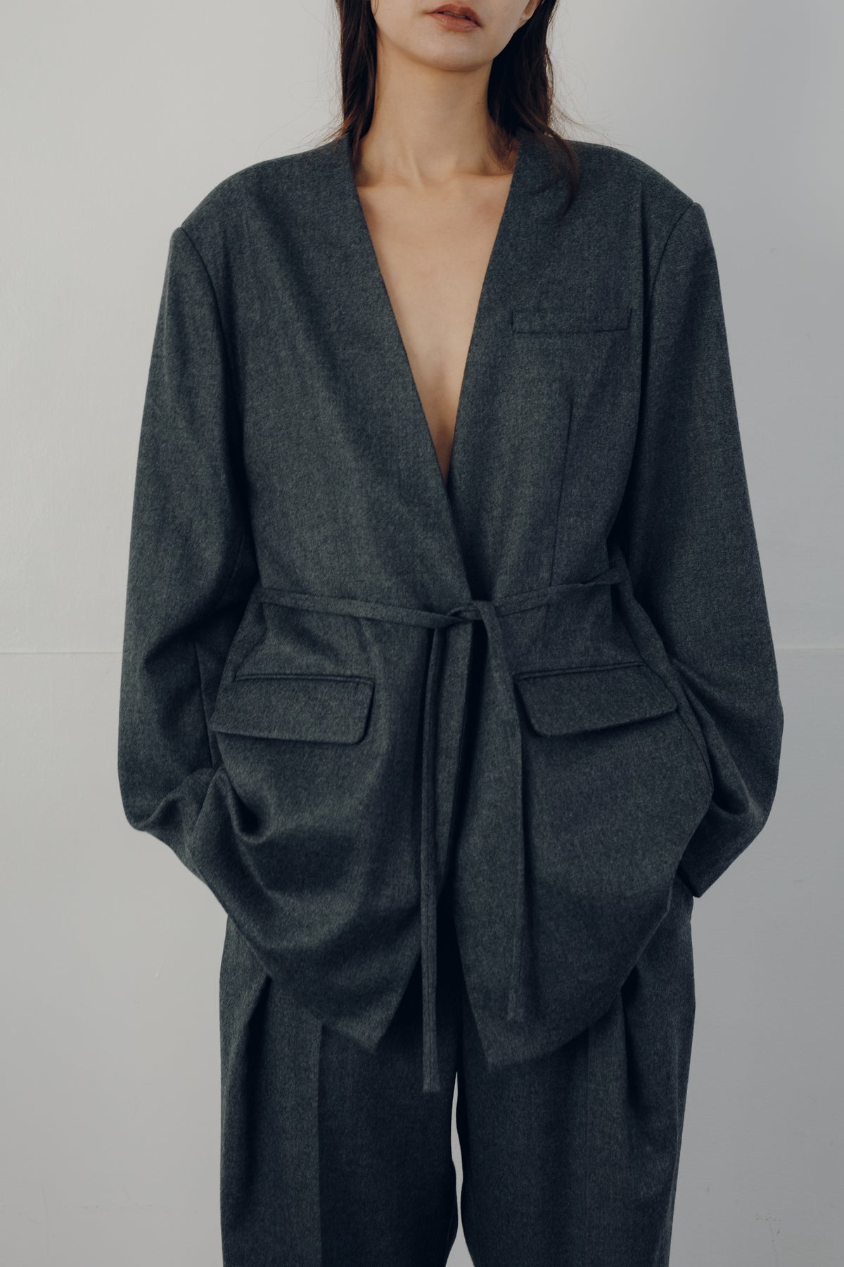 Soft Wool Reversible Collarless Jacket (ls54538J)