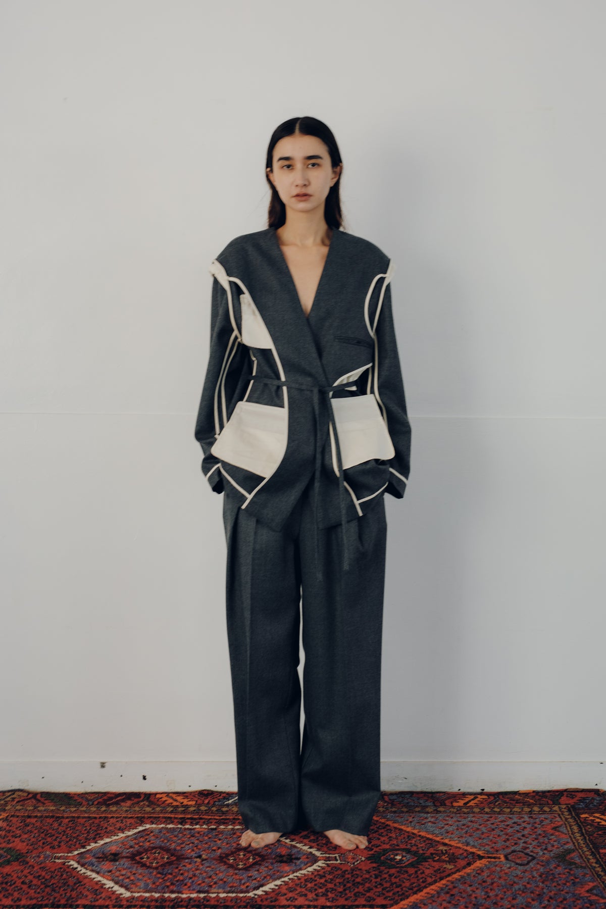 Soft Wool Reversible Collarless Jacket (ls54538J)