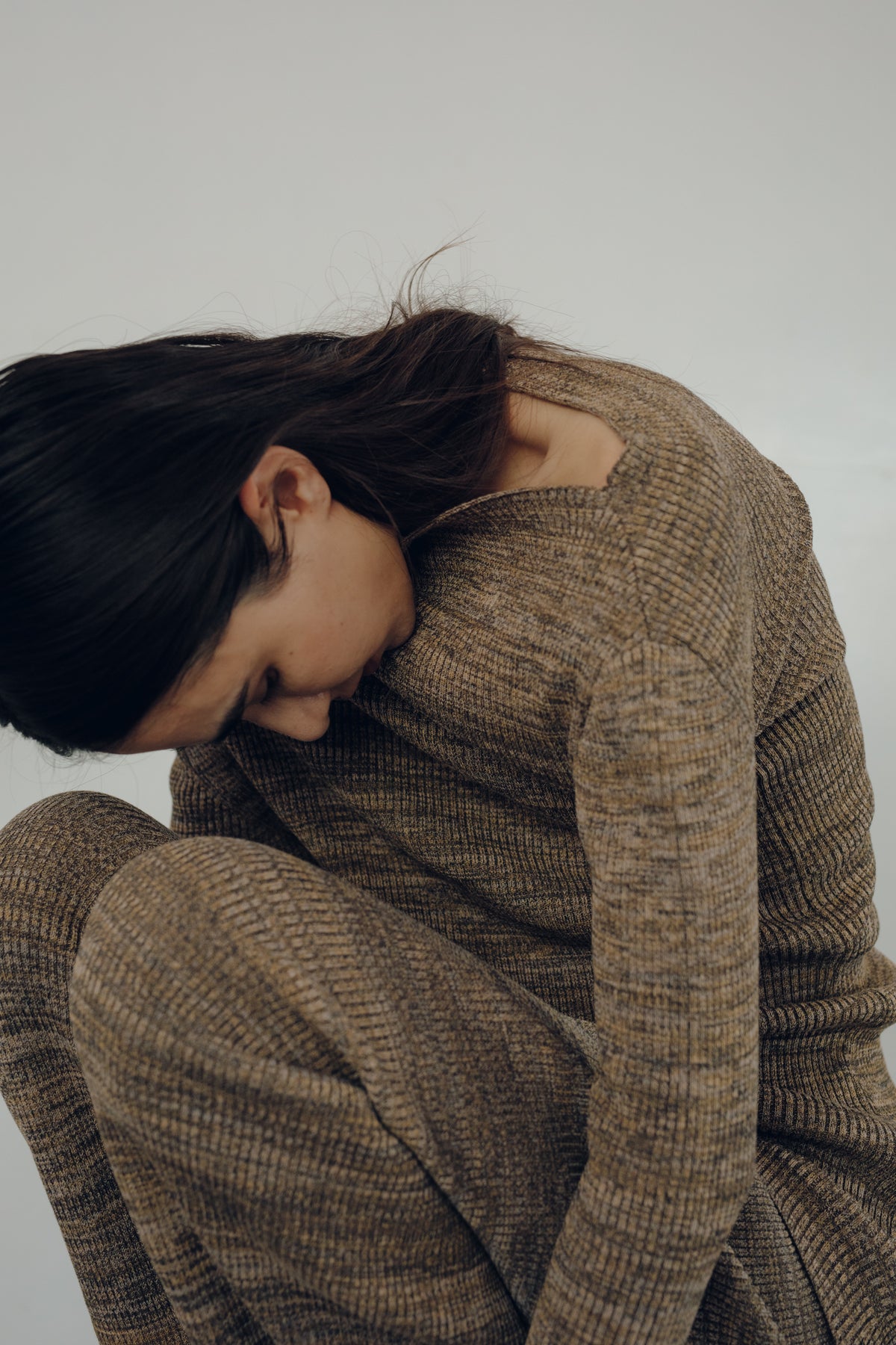 【展示会/後】Cotton 5color Marled Rib Knit Drape Top (ls64609K) ¥24,200-