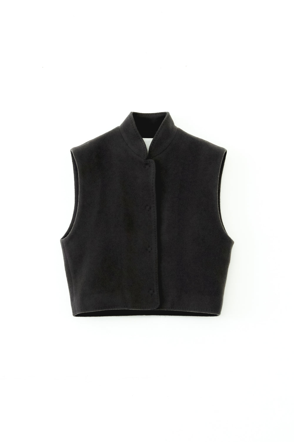 Recycled Wool Nylon Stand Collar Short Vest Black
