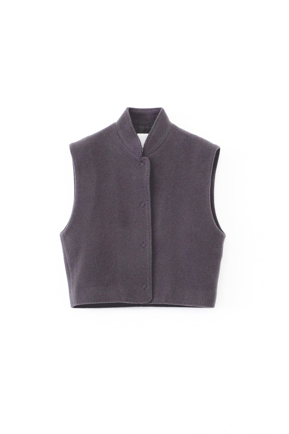 Recycled Wool Nylon Stand Collar Short Vest Charcoal