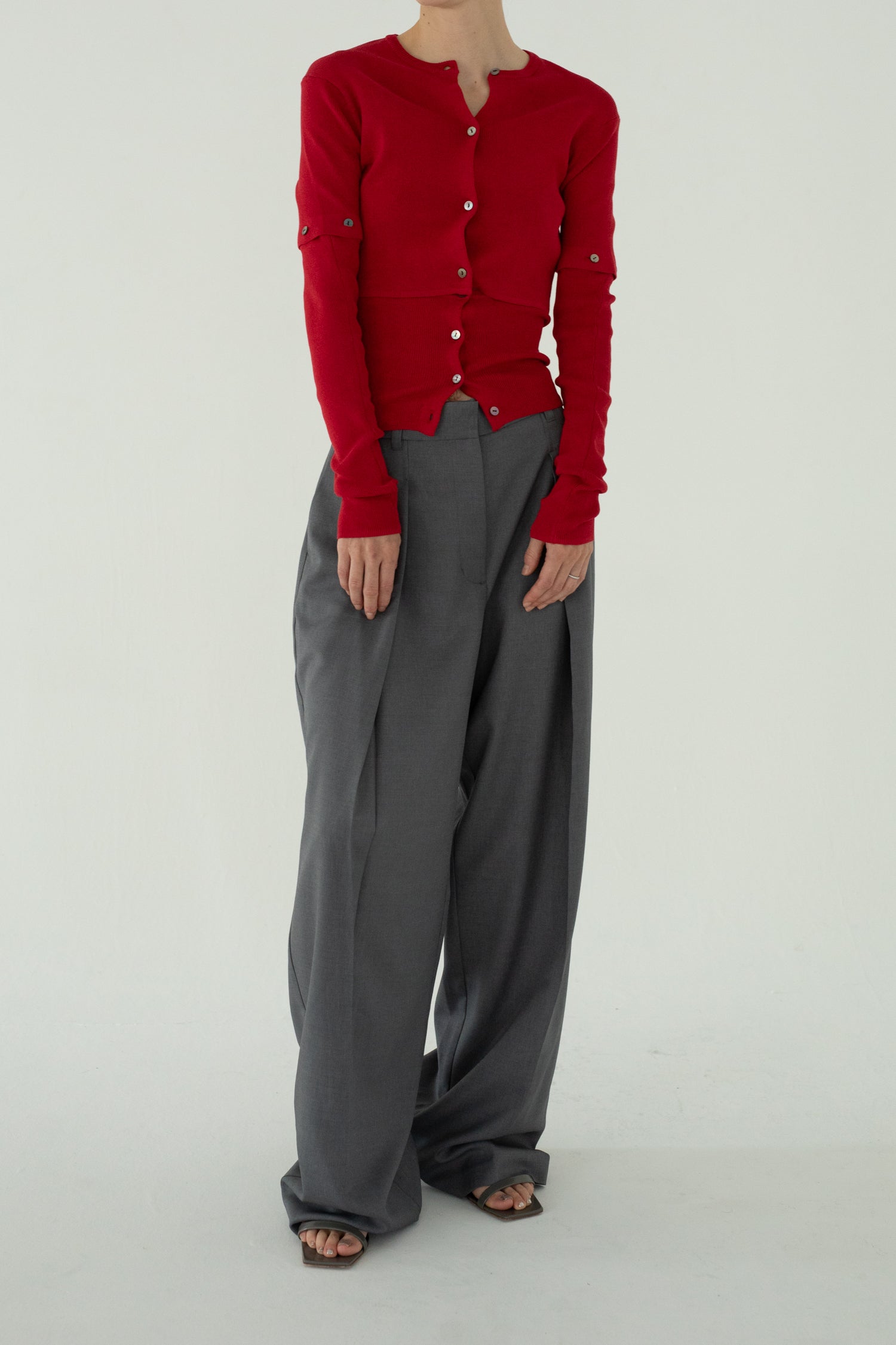 【展示会/後】Wool Mix Hip Huggers Tucked Wide Slacks (ls62586P) ¥36,300-