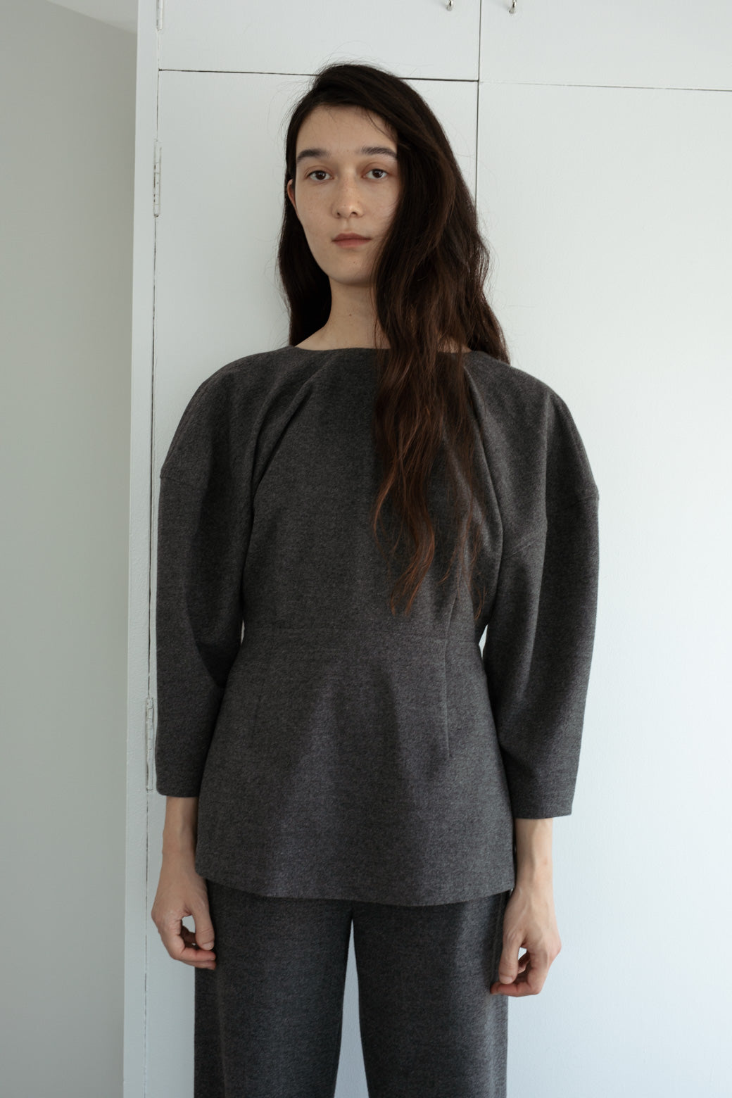 Velvet Peach TR Puff Sleeves Top (ls54552T)