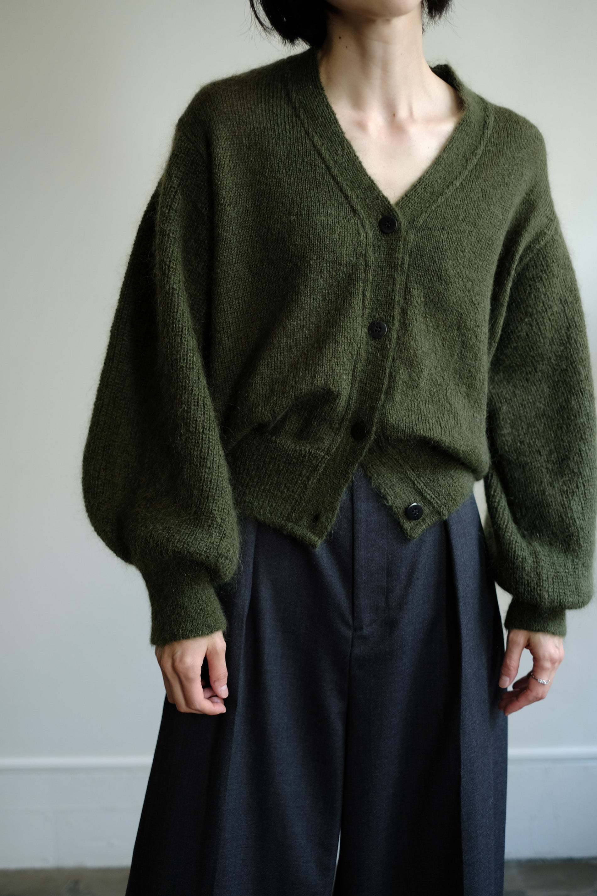 Kid Mohair Balloon Sleeves Cardigan (ls24306K)