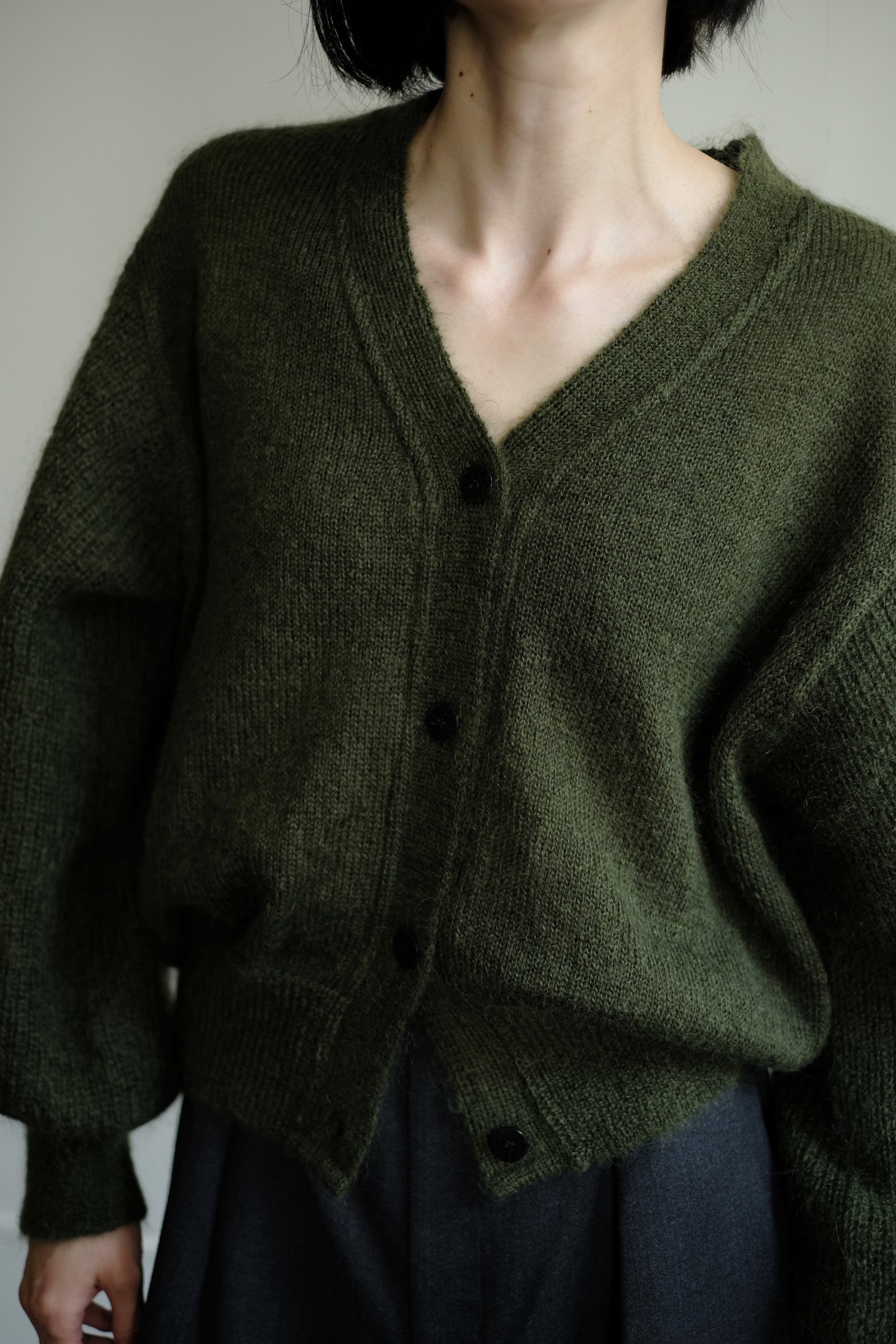 Kid Mohair Balloon Sleeves Cardigan (ls24306K)