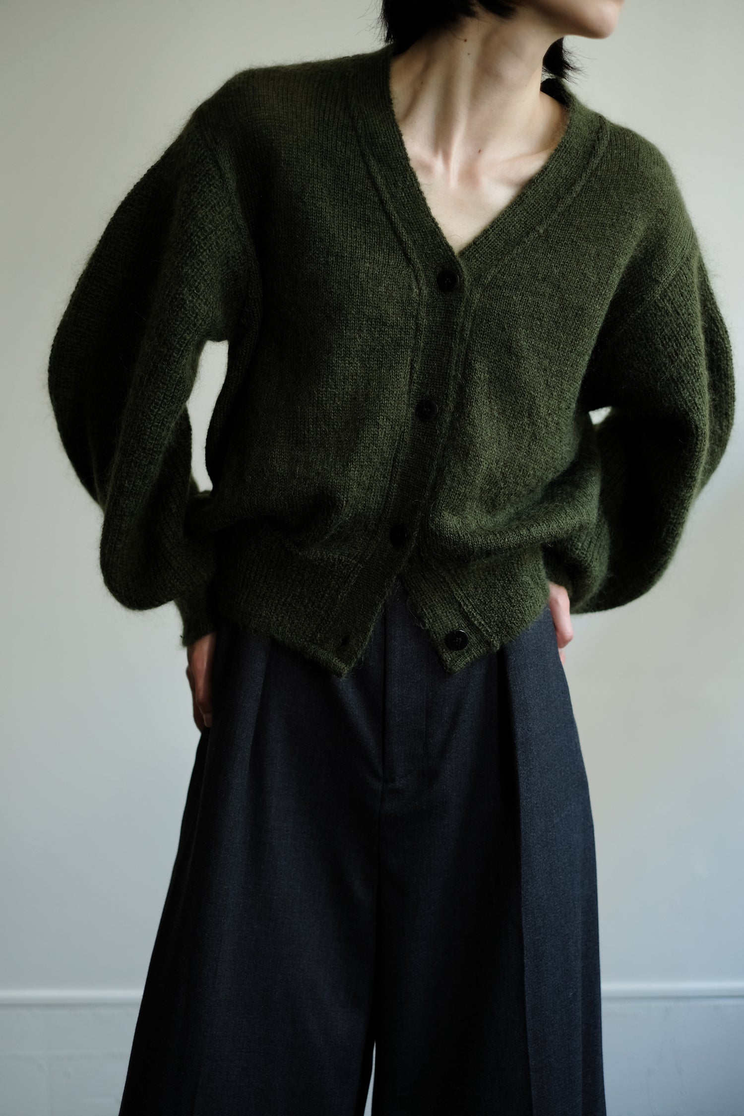 Kid Mohair Balloon Sleeves Cardigan (ls24306K)