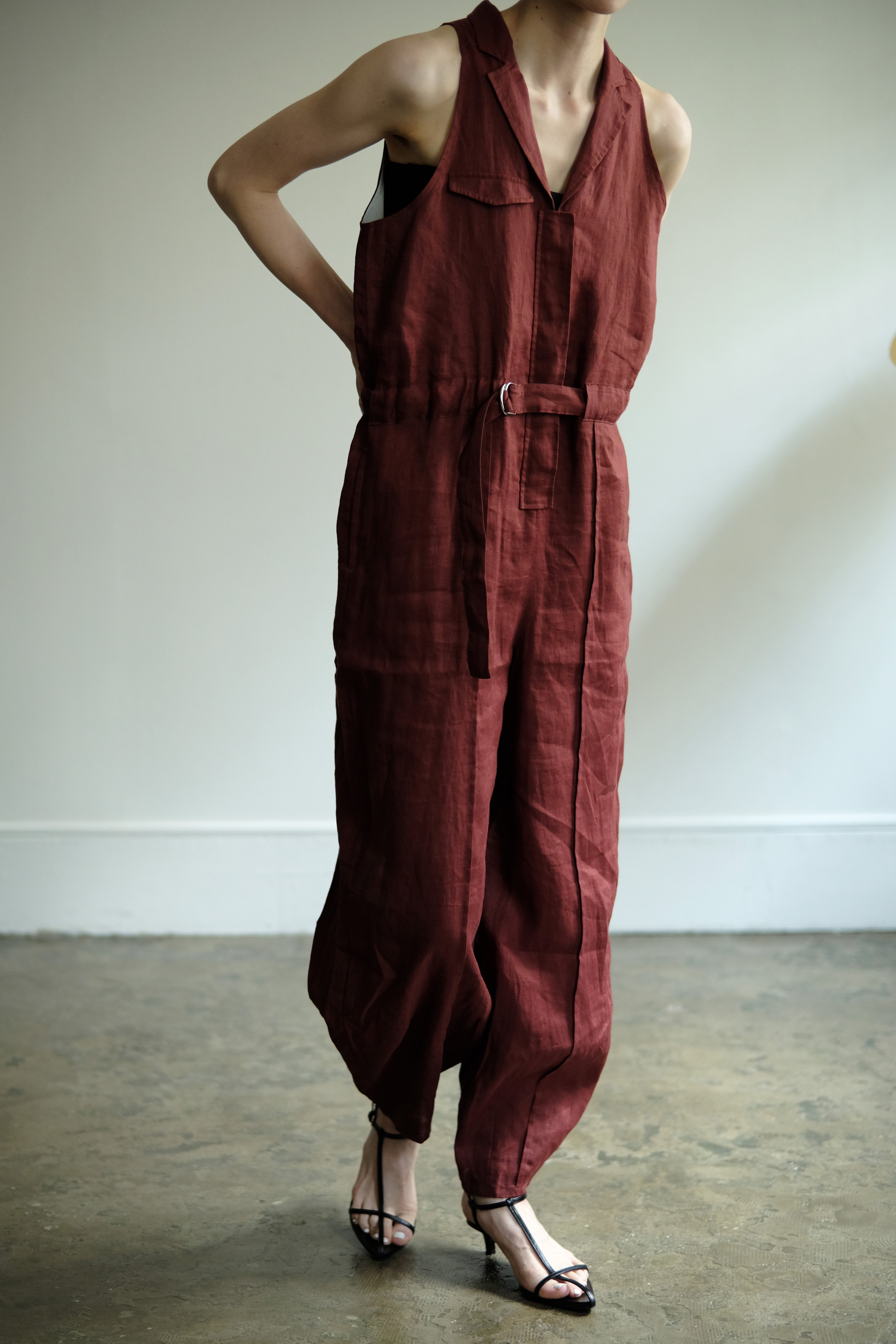 French Linen Tailor Sleeveless Jumpsuit（ls11219P）