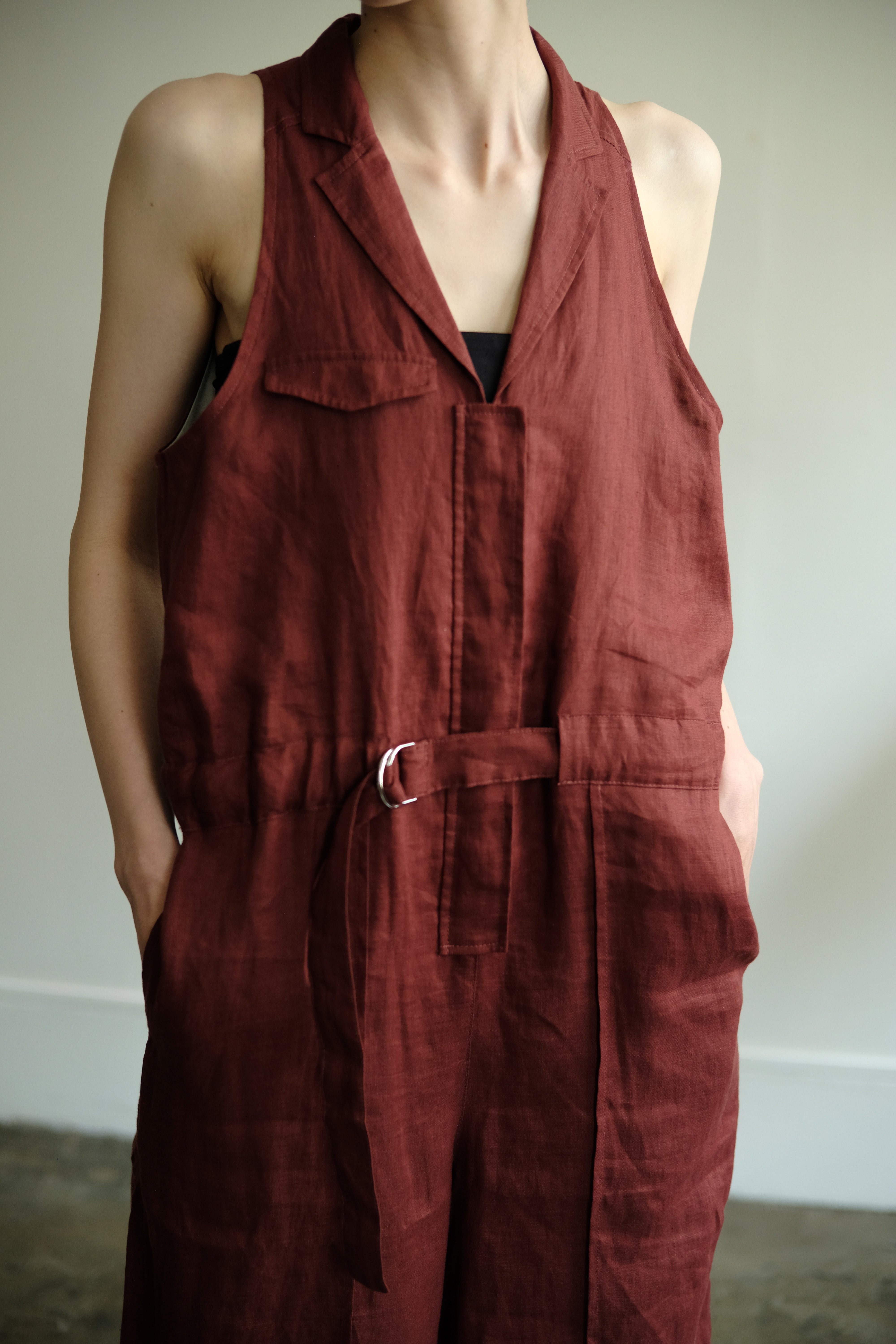 French Linen Tailor Sleeveless Jumpsuit（ls11219P）