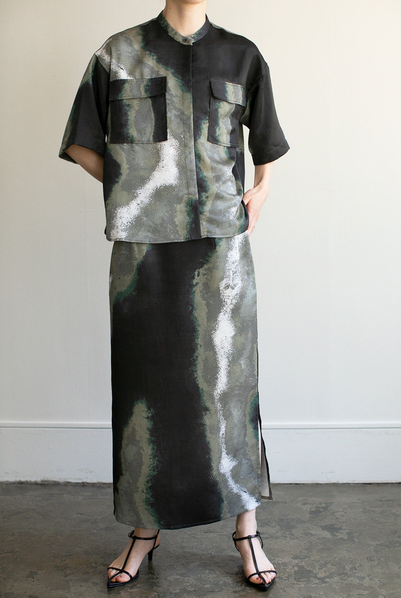 Earth Print Pencil Skirt（ls22299S）