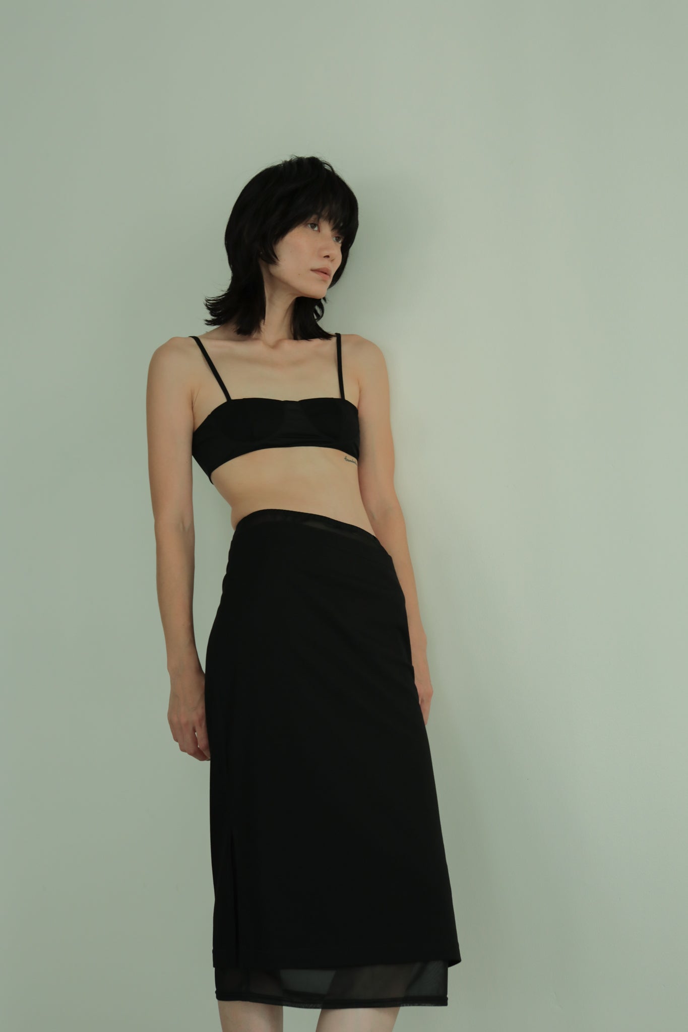 Sheer Layerd Midi Skirt (ls42418S)