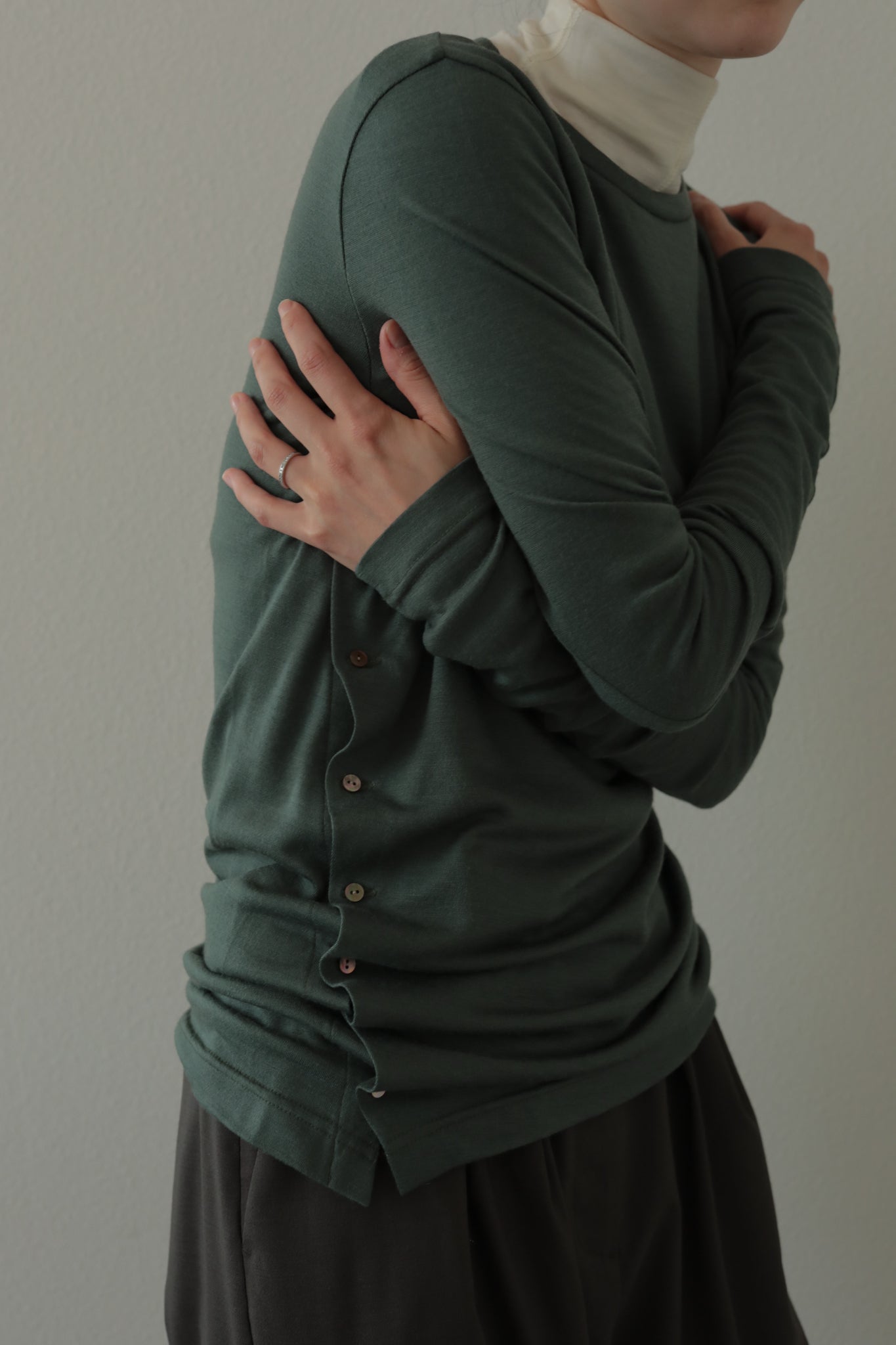 Wool Jersey Button-up Drape Top （ls34406T）