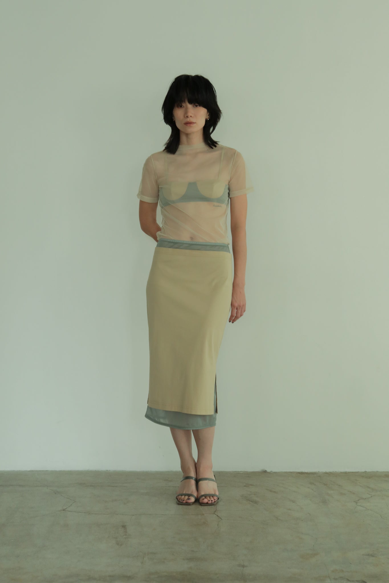 Sheer Layerd Midi Skirt (ls42418S)