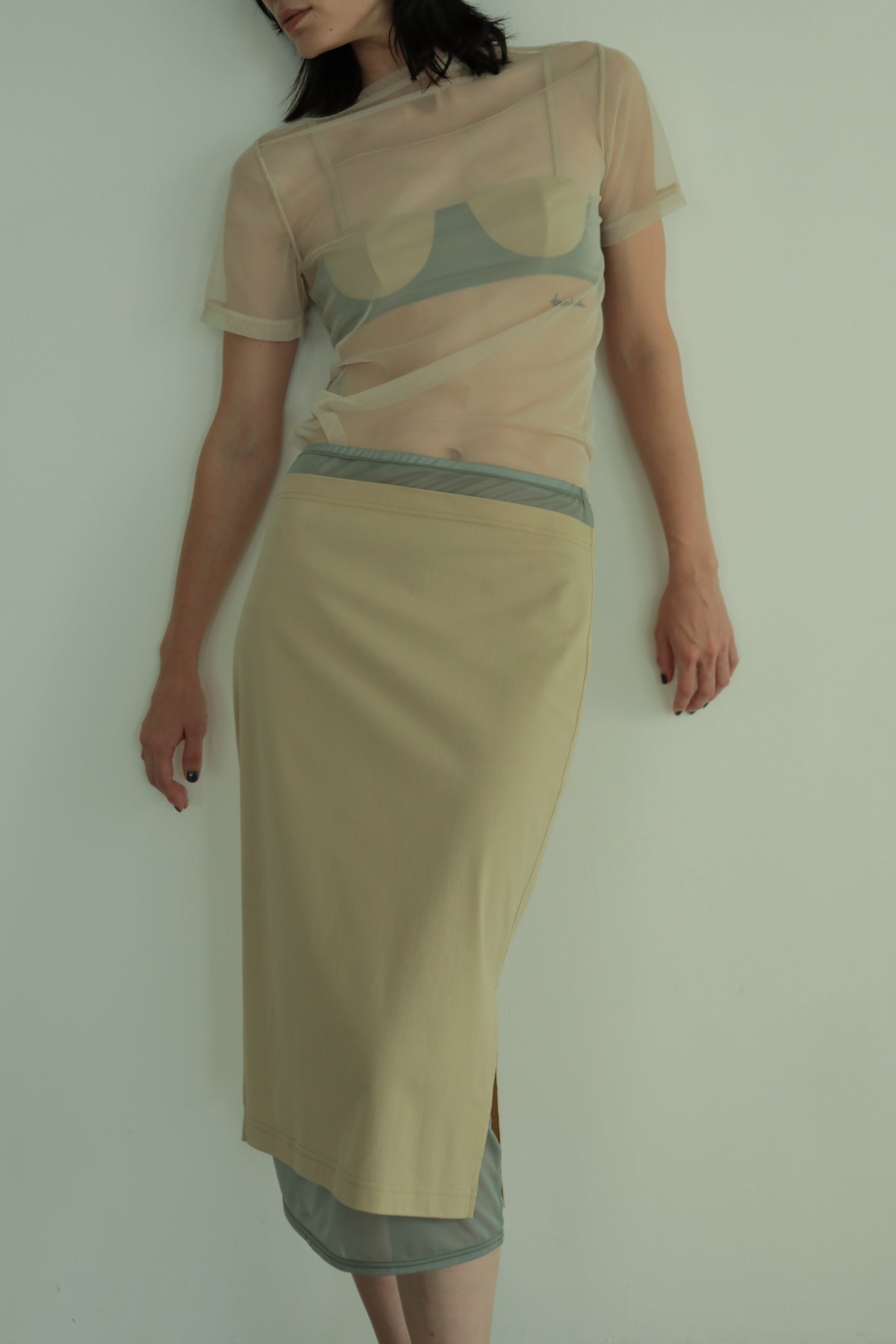 Sheer Layerd Midi Skirt (ls42418S)