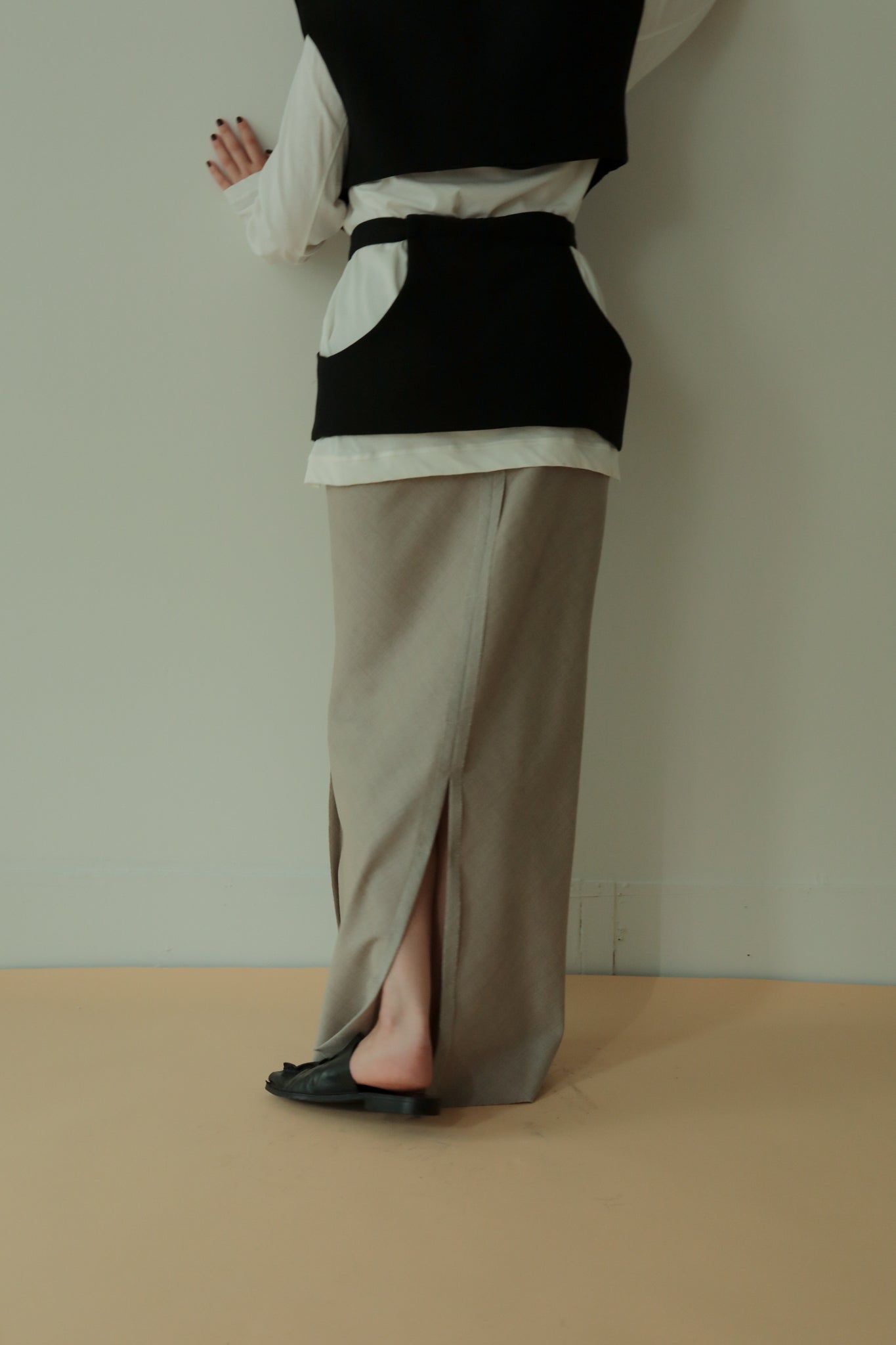 Wool Twill Unhemmed Long Skirt（ls34393S）