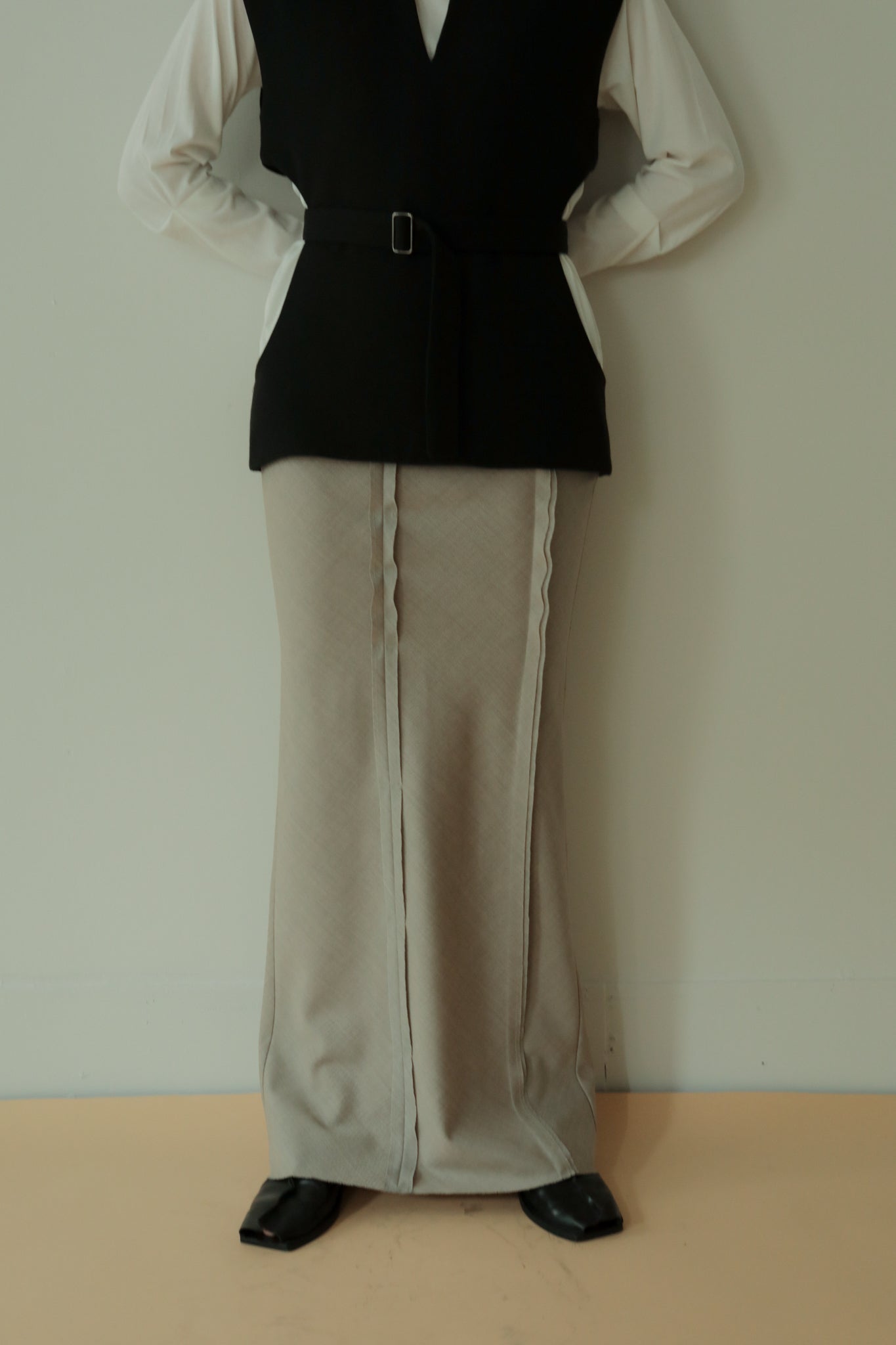 Wool Twill Unhemmed Long Skirt（ls34393S）