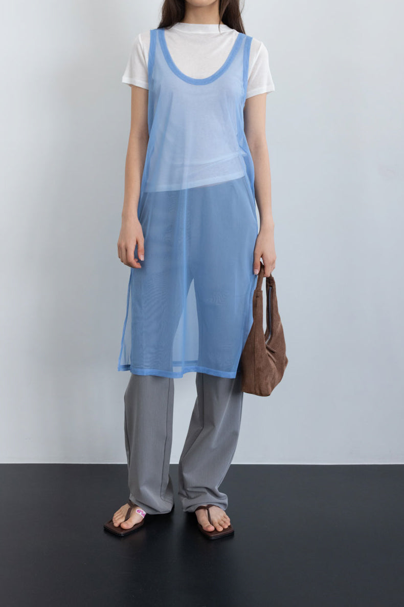 【Studio Doe】Sleeveless Side Slit Sheer Top(LD-259OVT44)