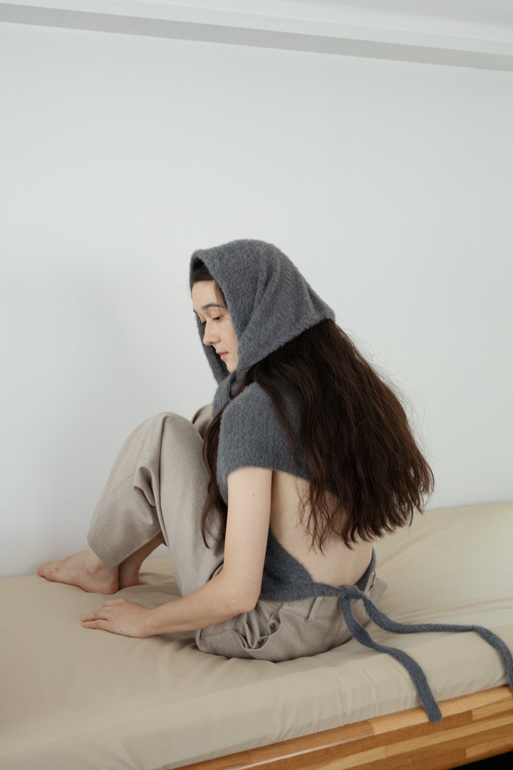 Nylon Fur Trianglar Knit Scarf  (ls54533A)