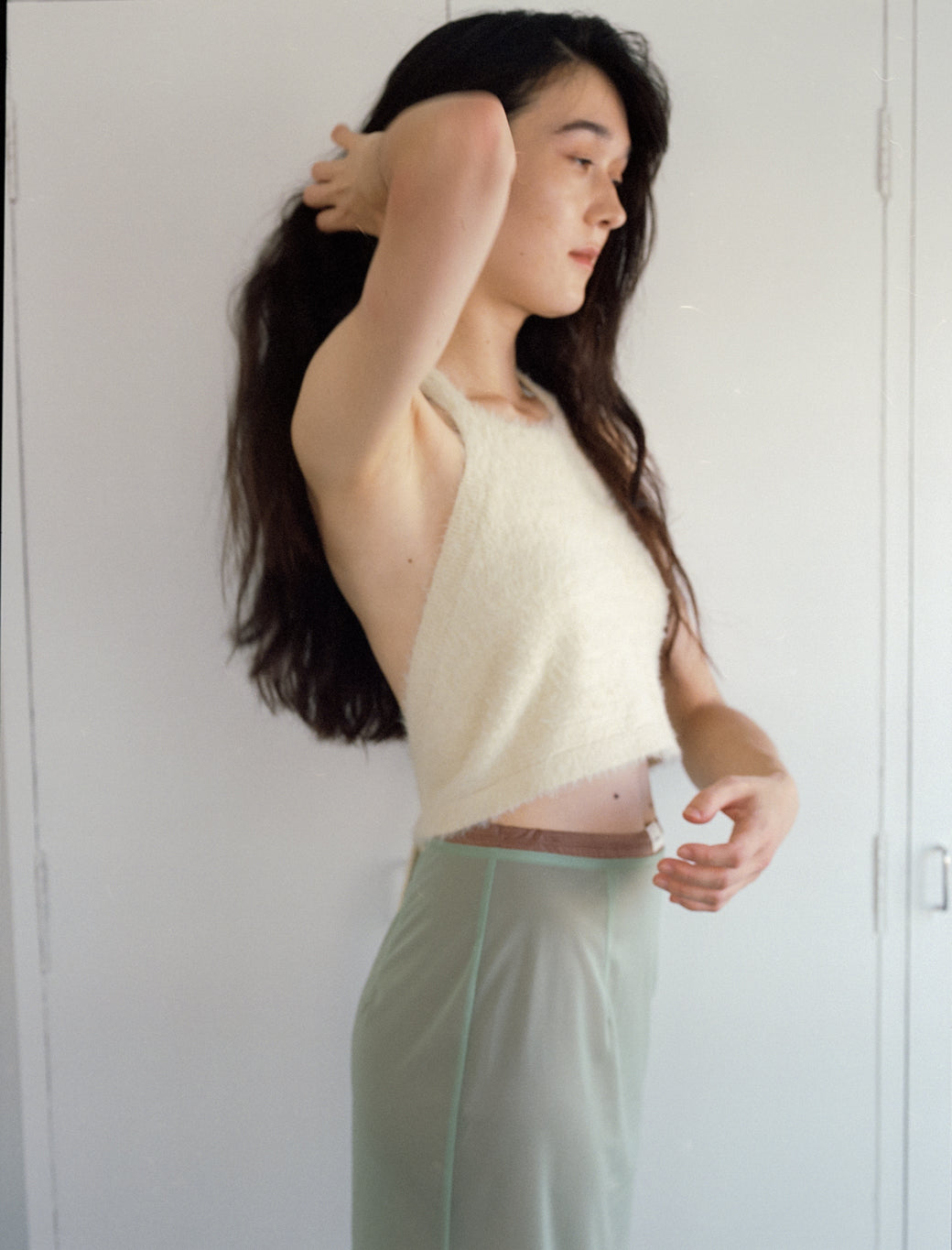 Nylon Fur Halterneck Knit Top (ls54553K)