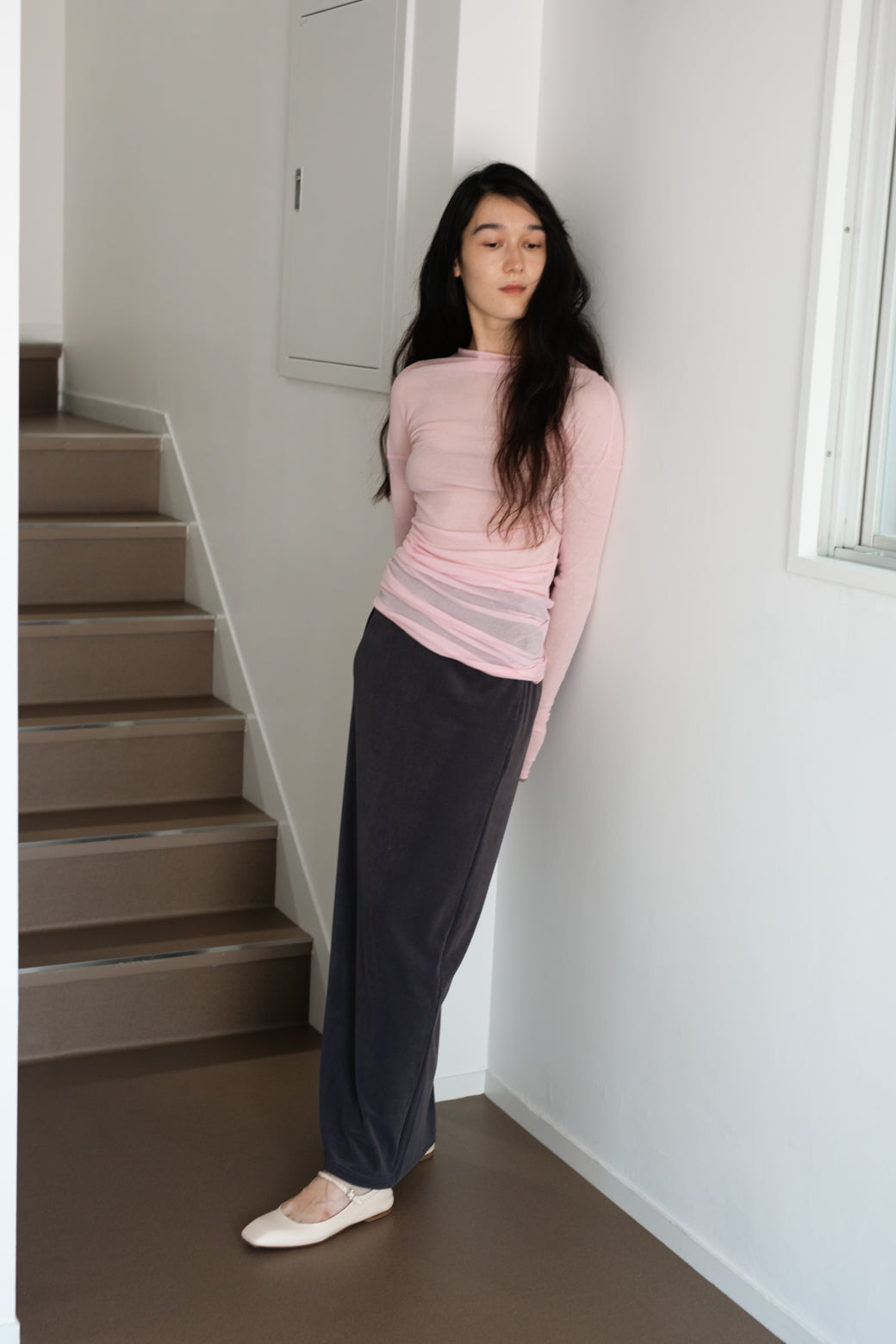 Sheer Fries Side Tuck Top (ls54534T)