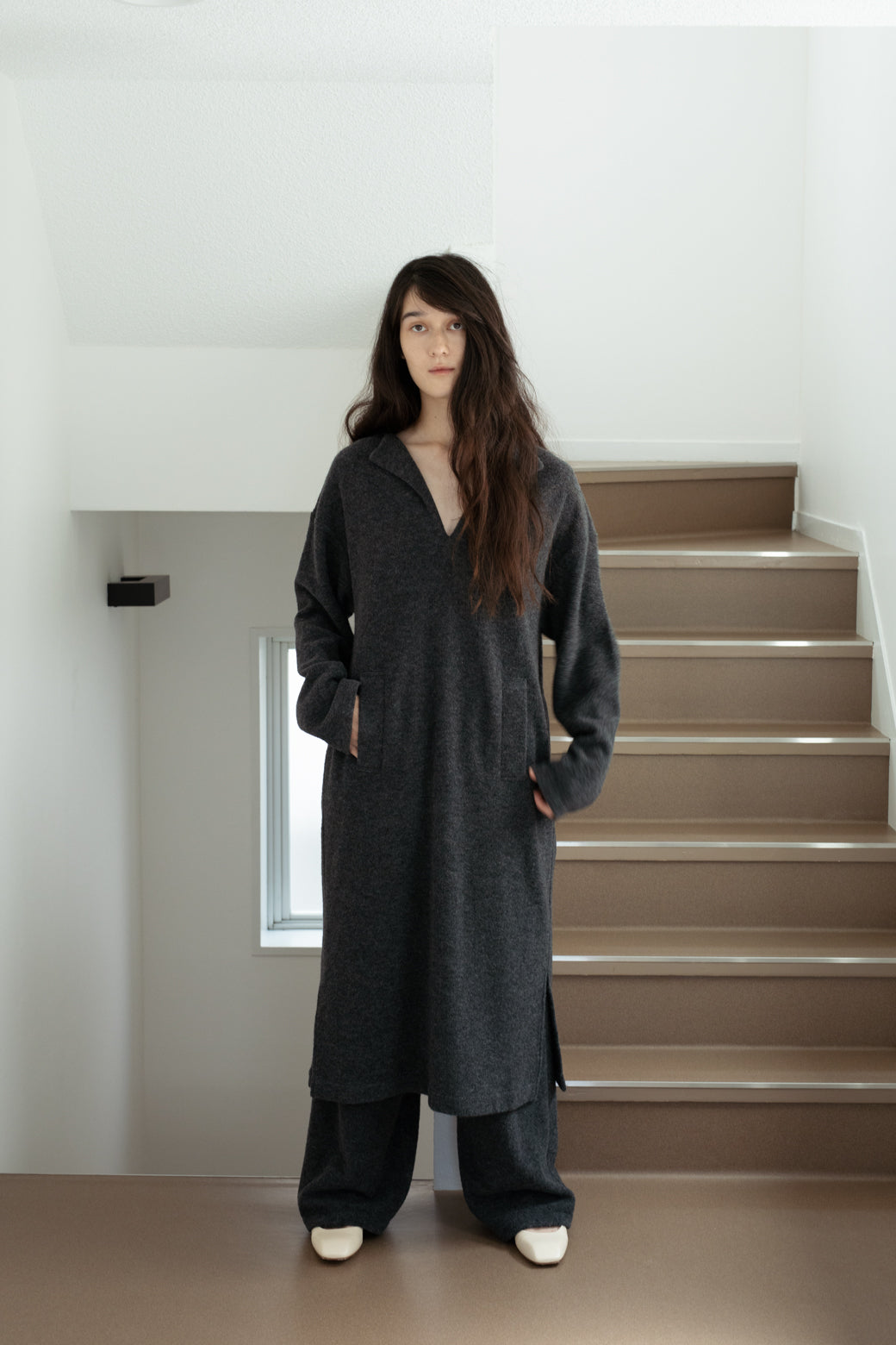 Wool Boucle Keyneck Dress (ls54554D)