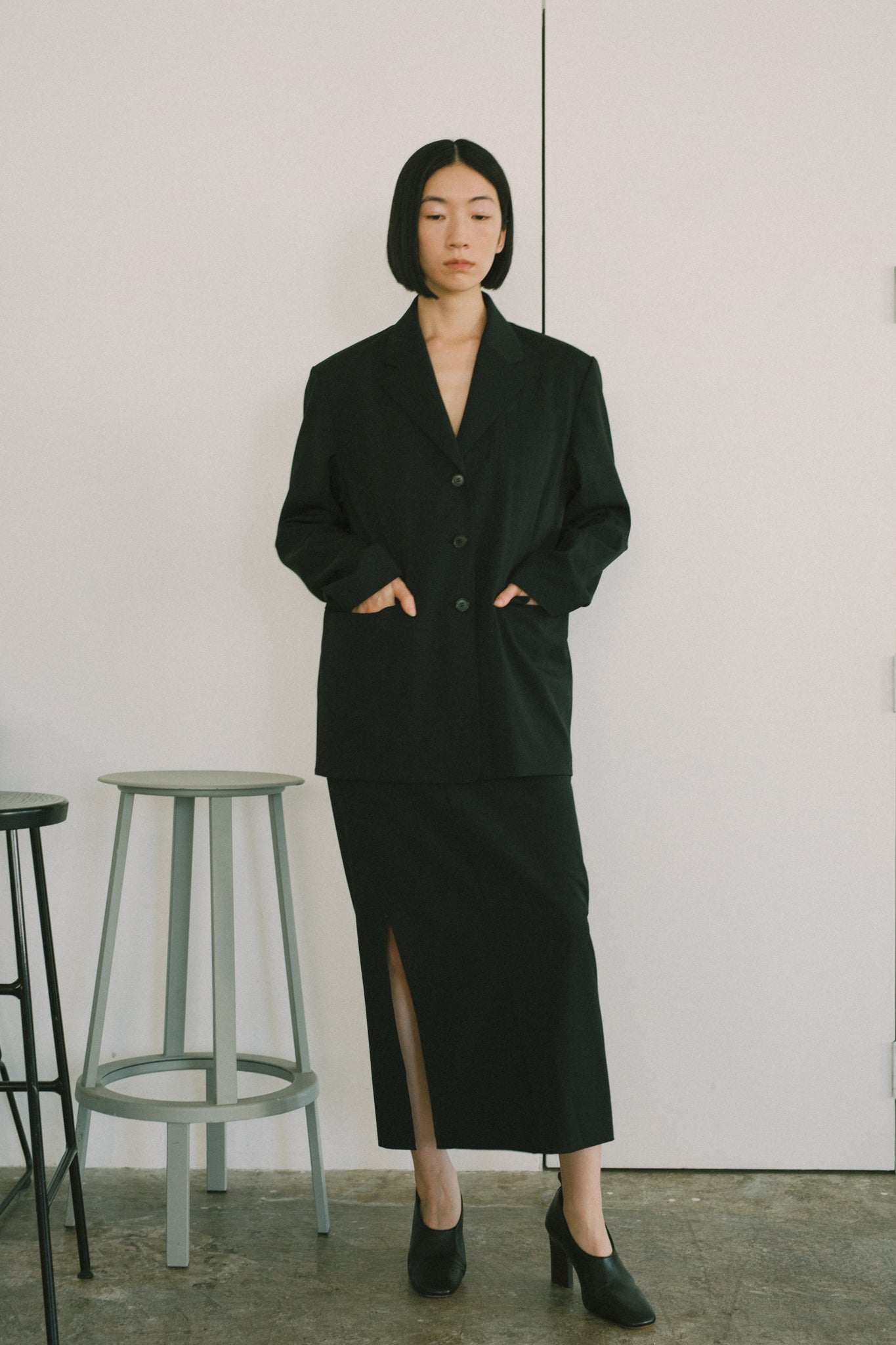 Wool Mix Gabardine Back  Open Jacket (ls72636J)