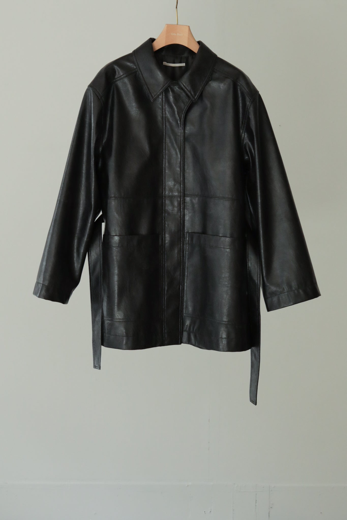 Vegan Leather Belted Jacket（ls34397J）